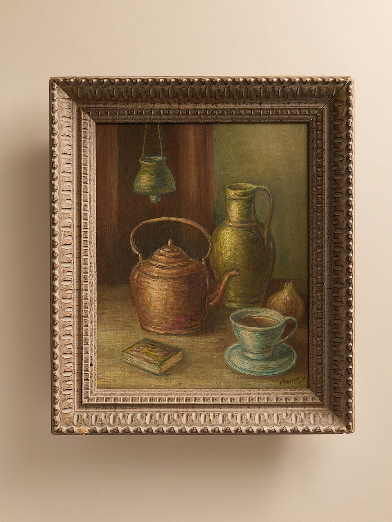 The Vintage Framed Still Life Painting with Copper KettleArtMiscellanea, etc.