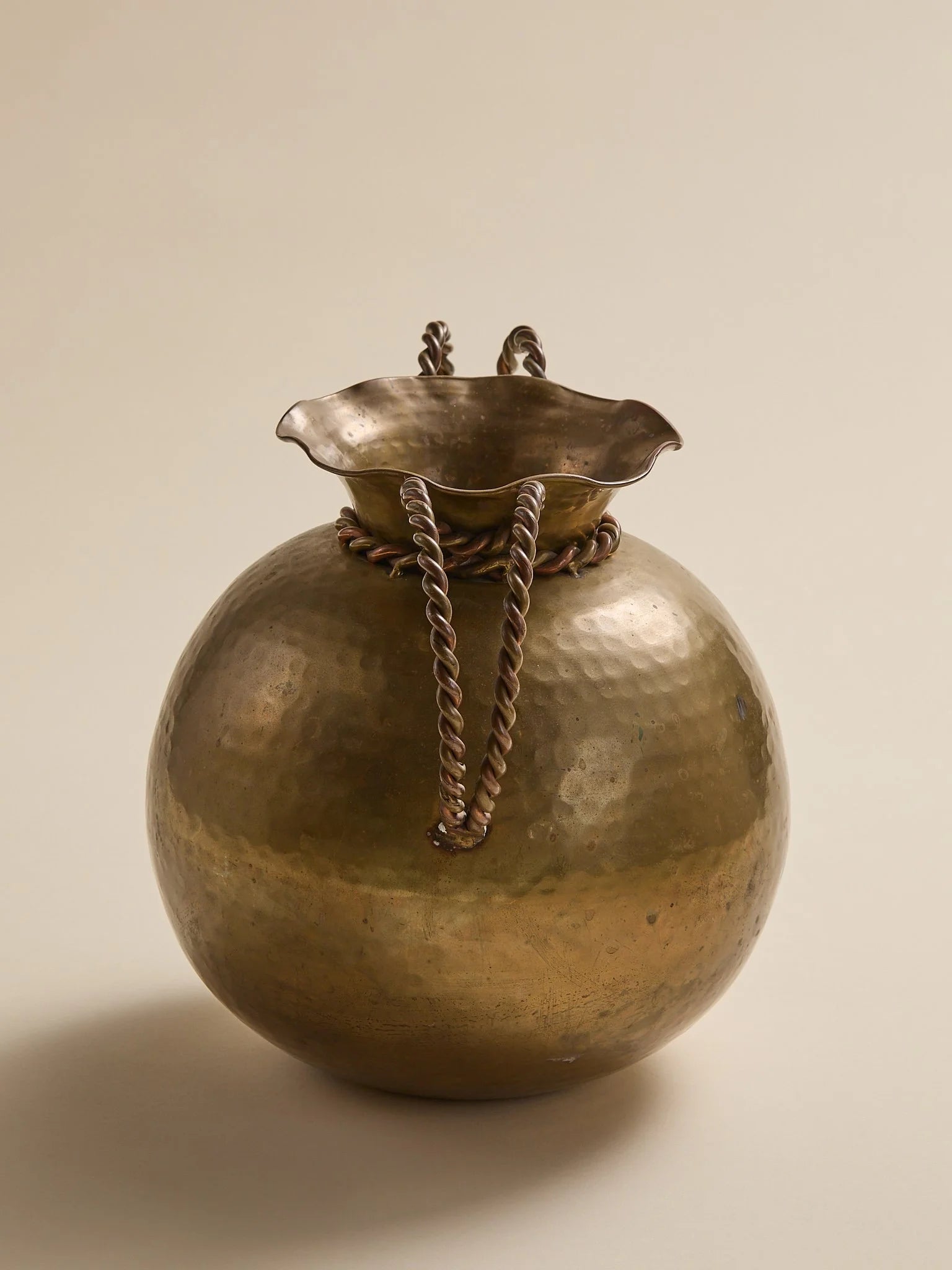 The Vintage Hammered Brass Vessel with Braided ArmsVasesMiscellanea, etc.