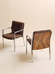 Vintage 1970s Chrome & Burl Wood Mid-Century ArmchairsSeatingMiscellanea, etc.