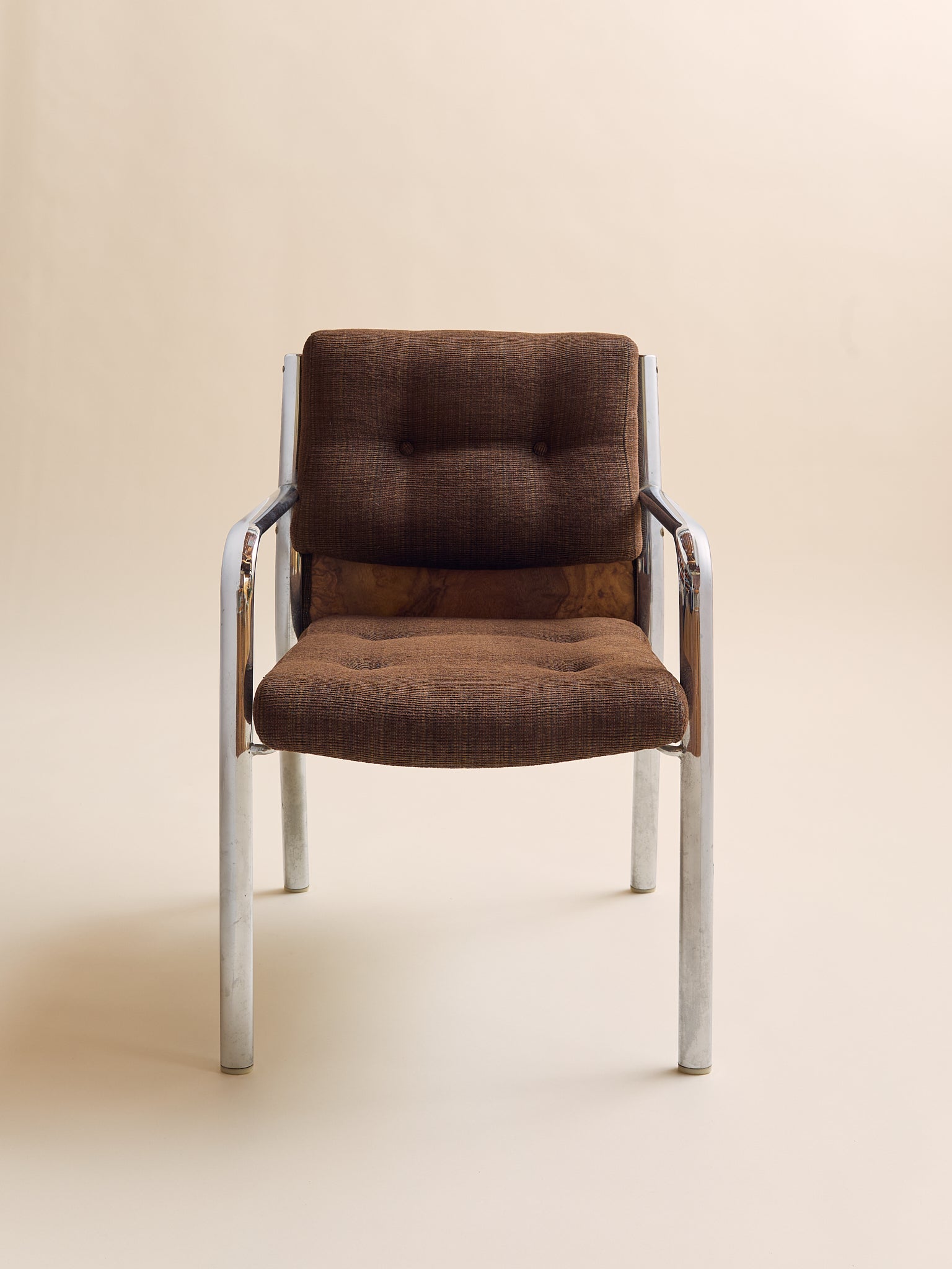 Vintage 1970s Chrome & Burl Wood Mid-Century ArmchairsSeatingMiscellanea, etc.