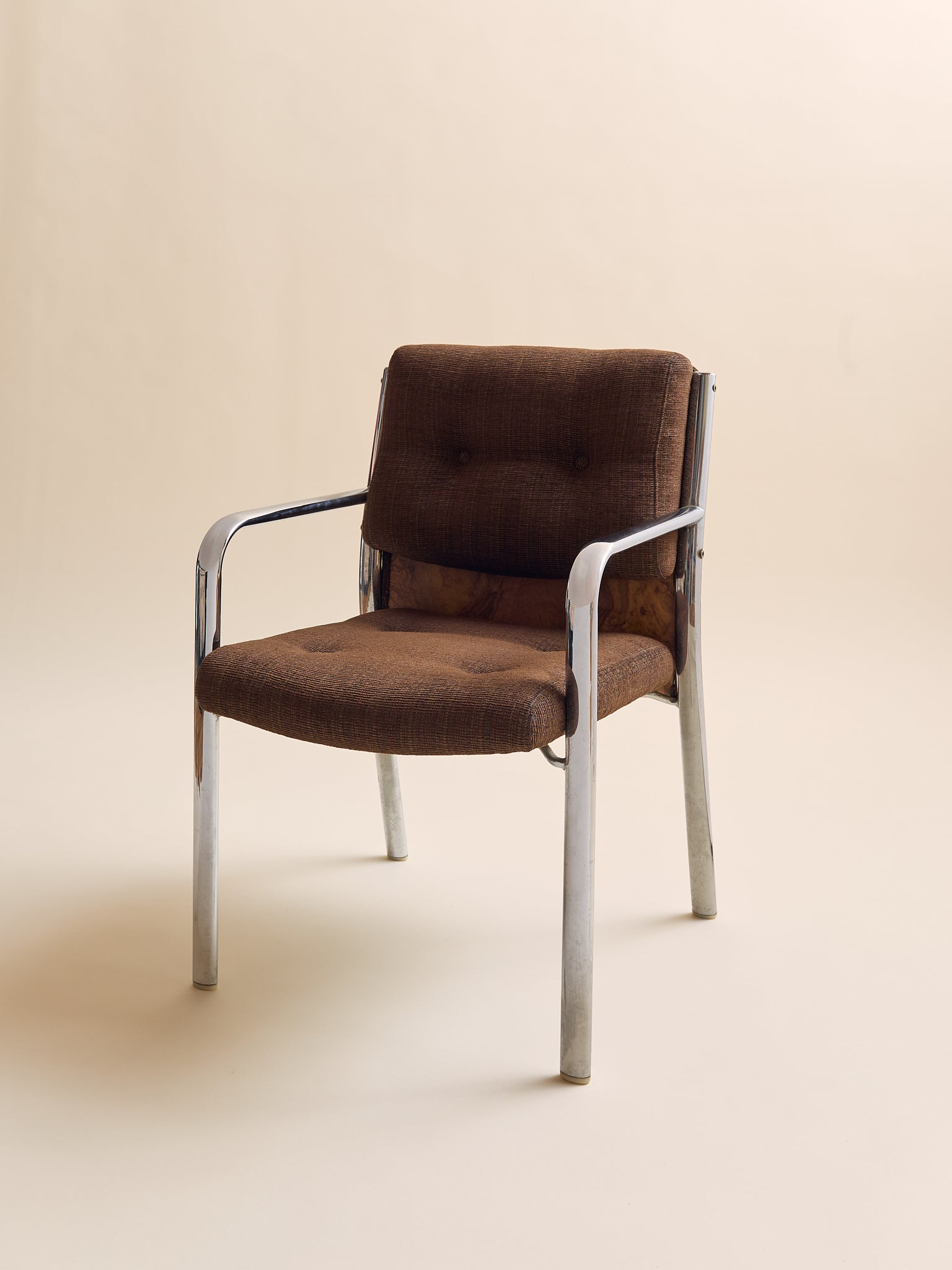 Vintage 1970s Chrome & Burl Wood Mid-Century ArmchairsSeatingMiscellanea, etc.