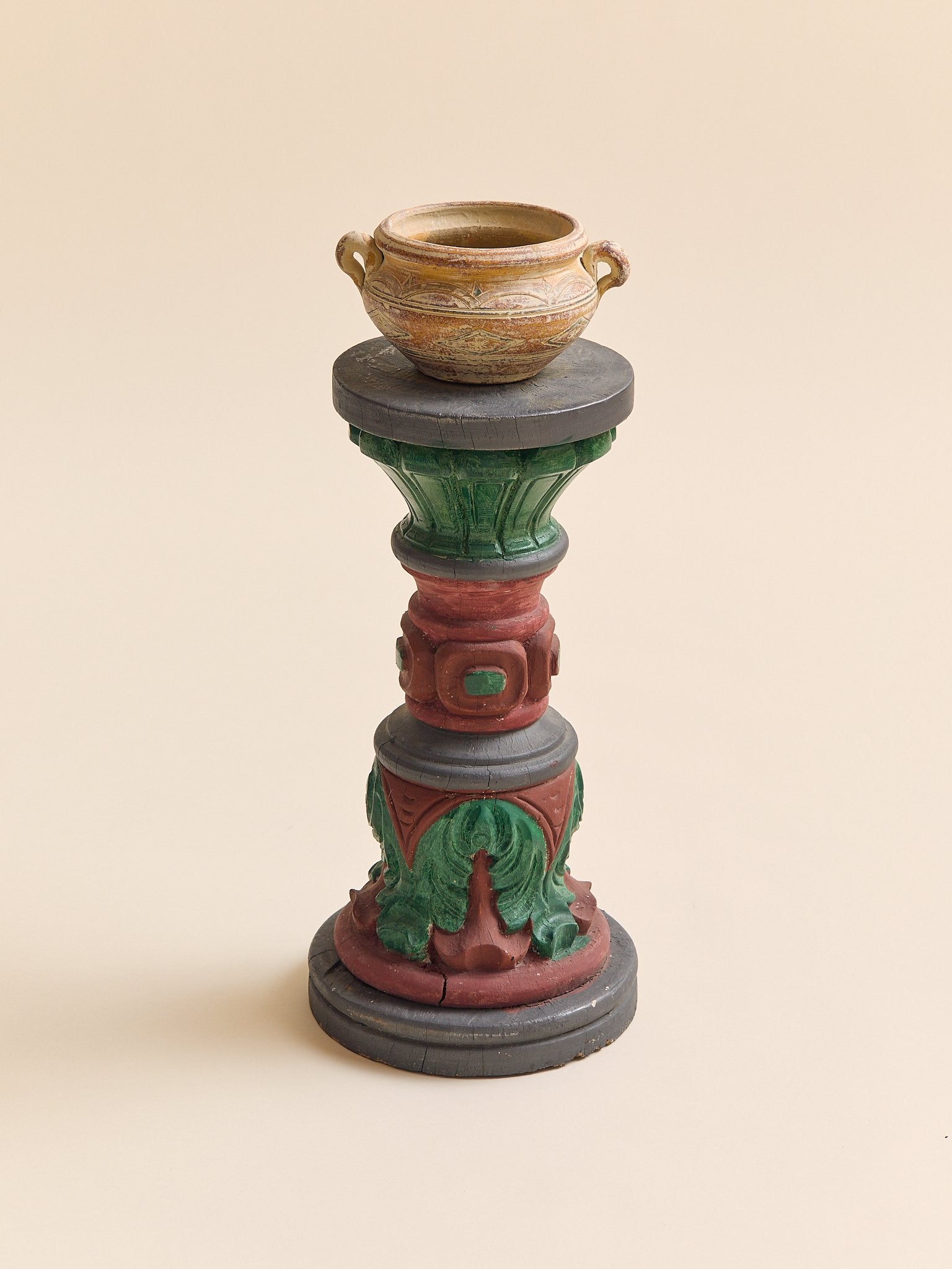 The Hand Painted Red and Green Solid Oak PedestalPedestalsMiscellanea, etc.