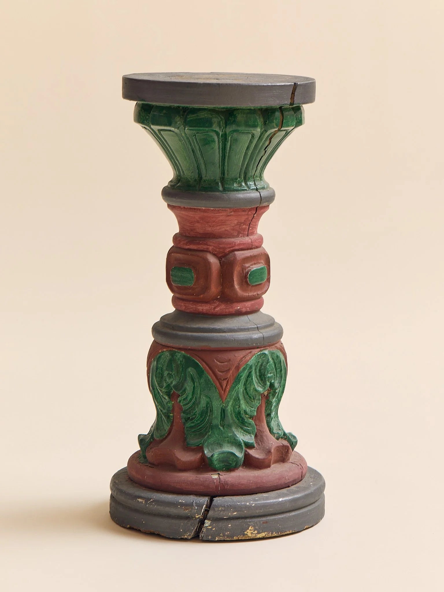 The Hand Painted Red and Green Solid Oak PedestalPedestalsMiscellanea, etc.