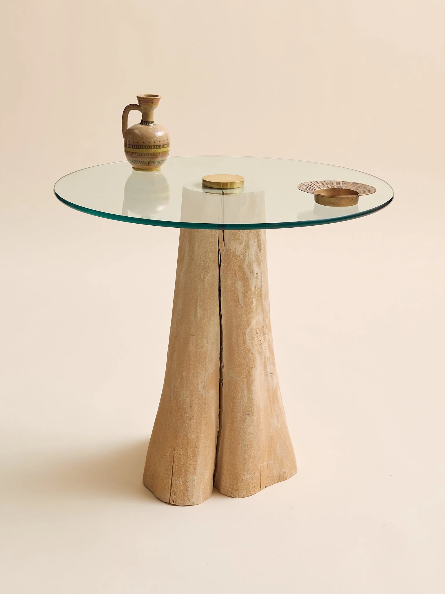 The Vintage Carved Wood Side Table with Glass TopSide TablesMiscellanea, etc.