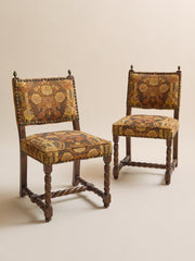 The Vintage 1970s Baroque Revival Tapestry & Carved Wood Dining Chairs, 4 AvailableSeatingMiscellanea, etc.