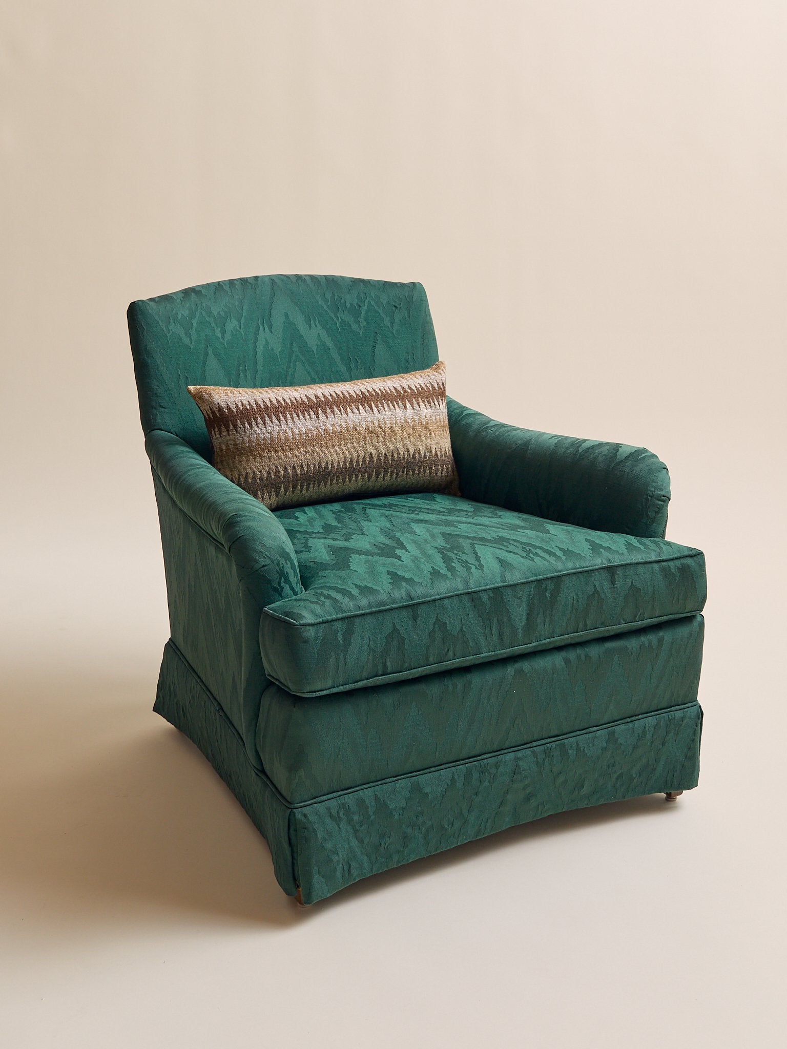 The Vintage Emerald Moire Flame Stitch Armchairs, 2 AvailableSeatingMiscellanea, etc.