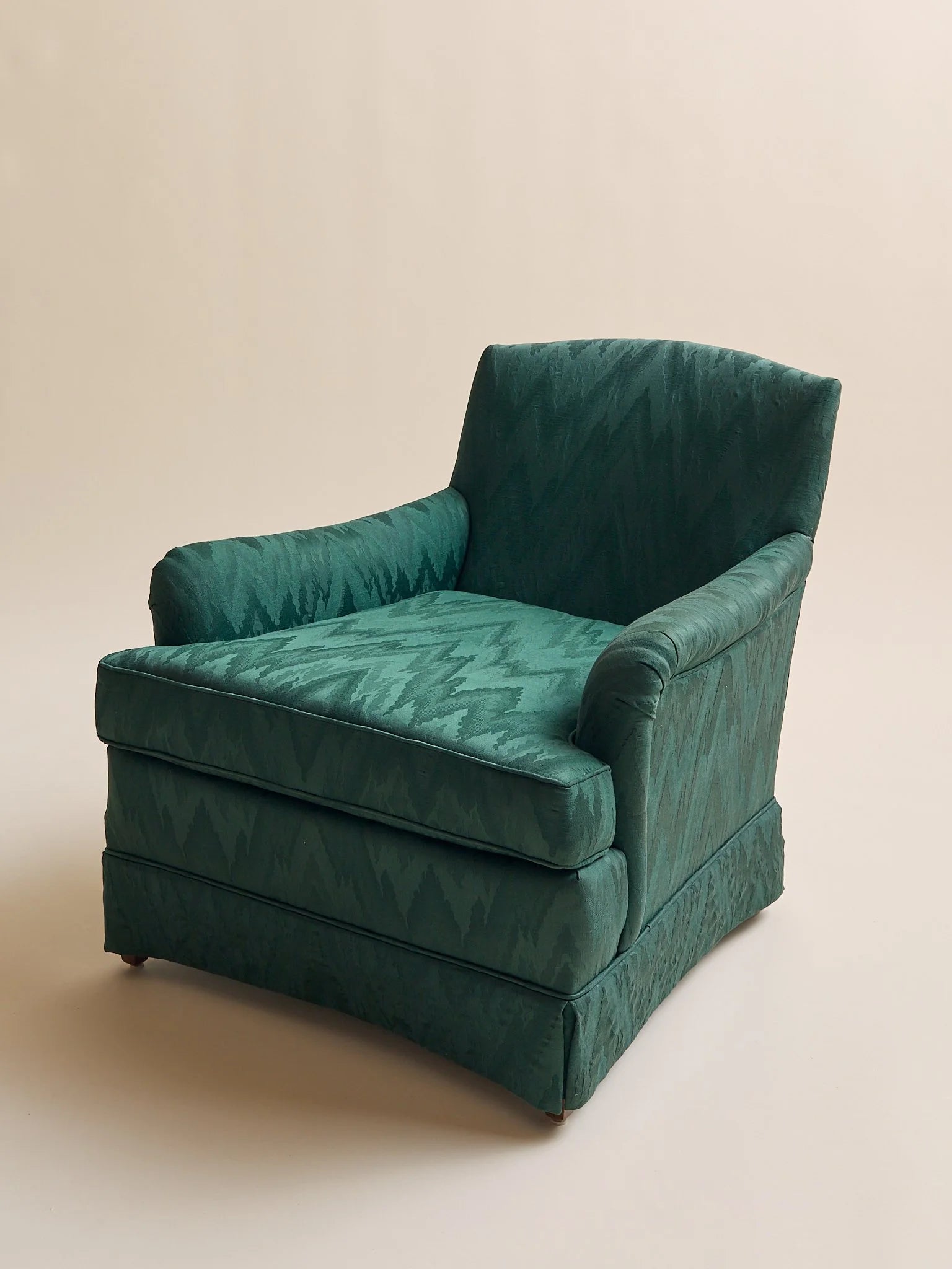 The Vintage Emerald Moire Flame Stitch Armchairs, 2 AvailableSeatingMiscellanea, etc.