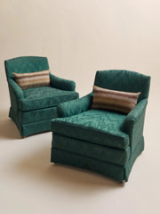 The Vintage Emerald Moire Flame Stitch Armchairs, 2 AvailableSeatingMiscellanea, etc.