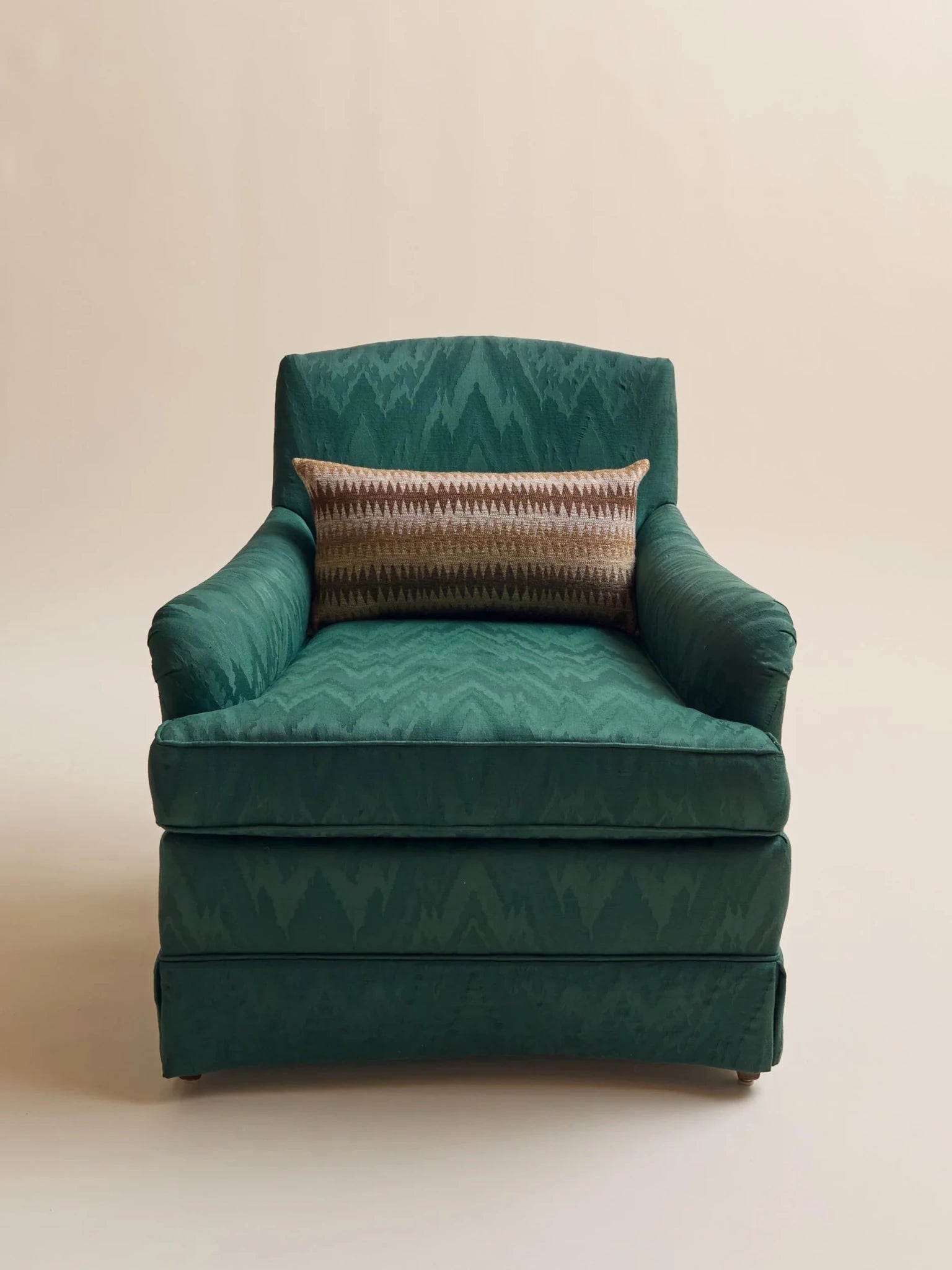 The Vintage Emerald Moire Flame Stitch Armchairs, 2 AvailableSeatingMiscellanea, etc.