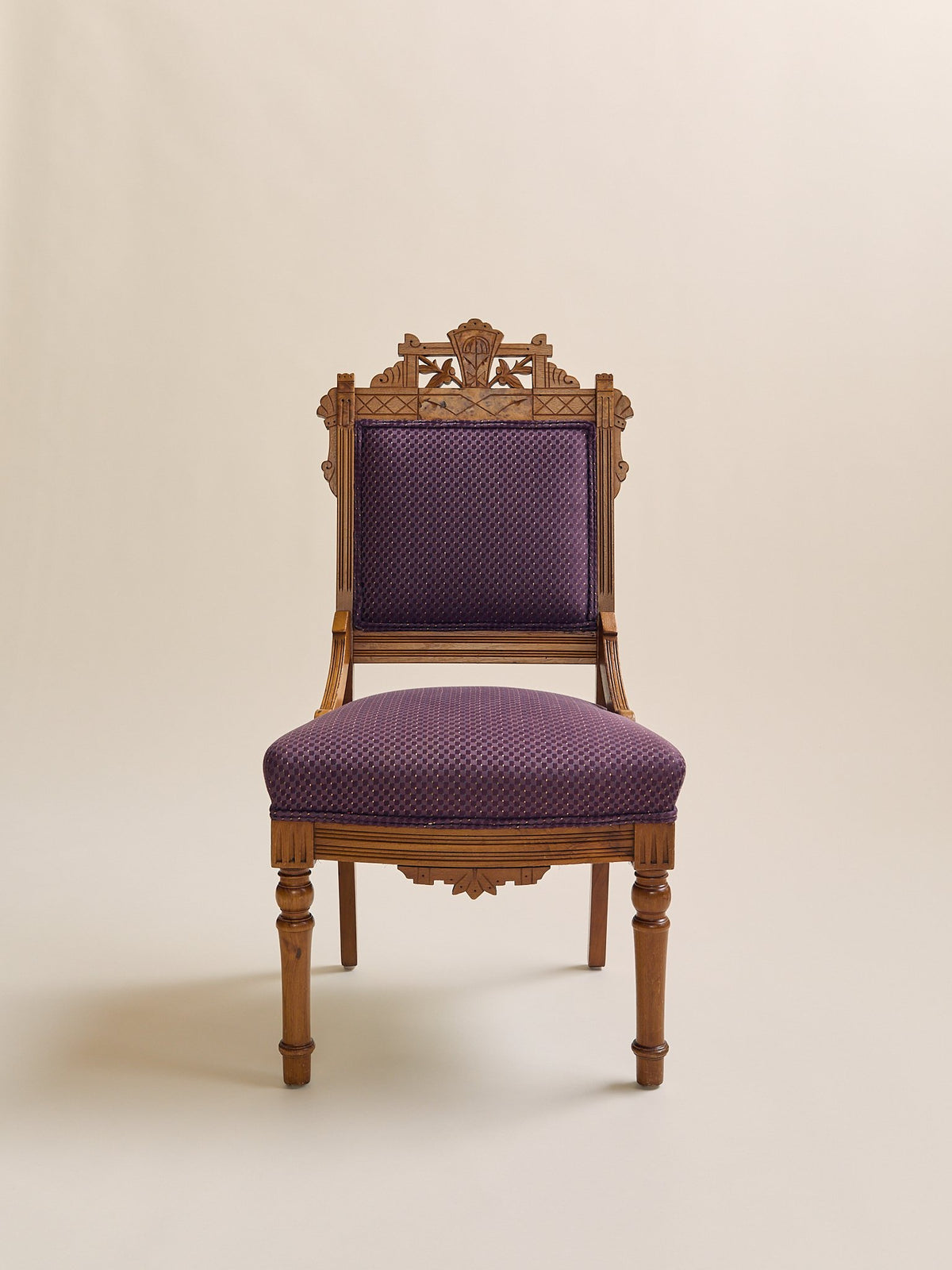 The Vintage Eastlake Style Carved Side Chair in Plum UpholsterySeatingMiscellanea, etc.