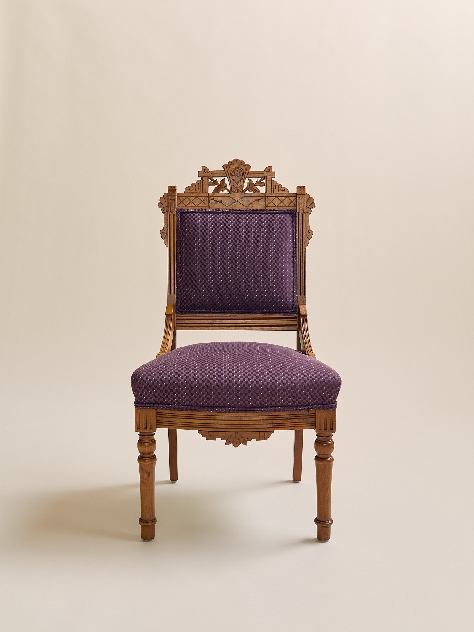 The Vintage Eastlake Style Carved Side Chair in Plum UpholsterySeatingMiscellanea, etc.
