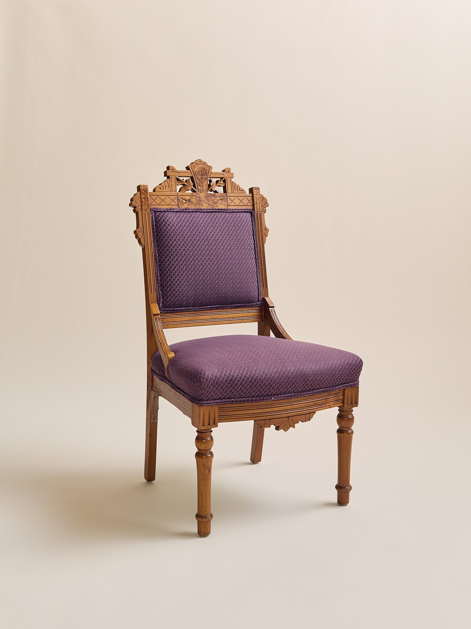 The Vintage Eastlake Style Carved Side Chair in Plum UpholsterySeatingMiscellanea, etc.