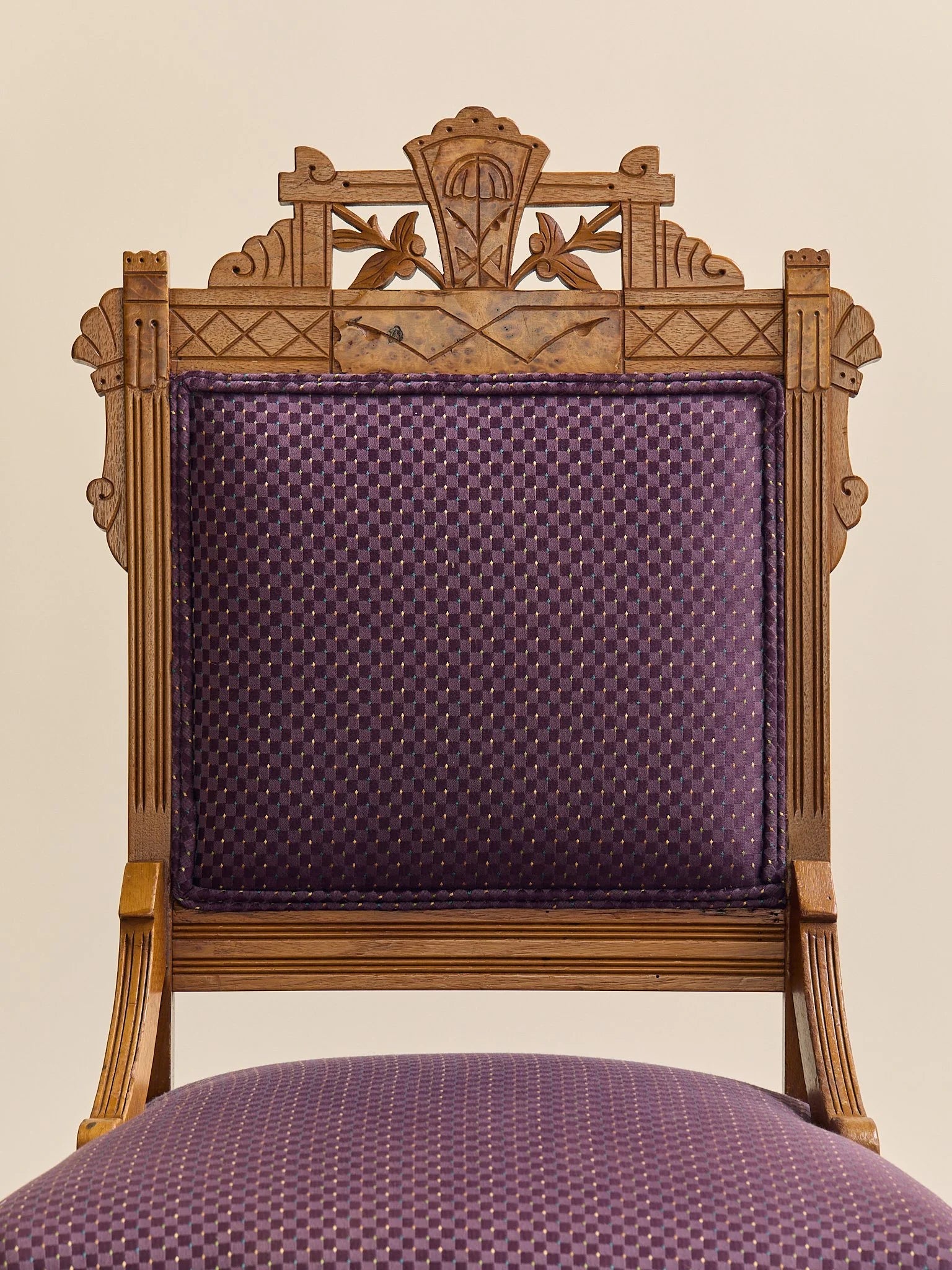 The Vintage Eastlake Style Carved Side Chair in Plum UpholsterySeatingMiscellanea, etc.