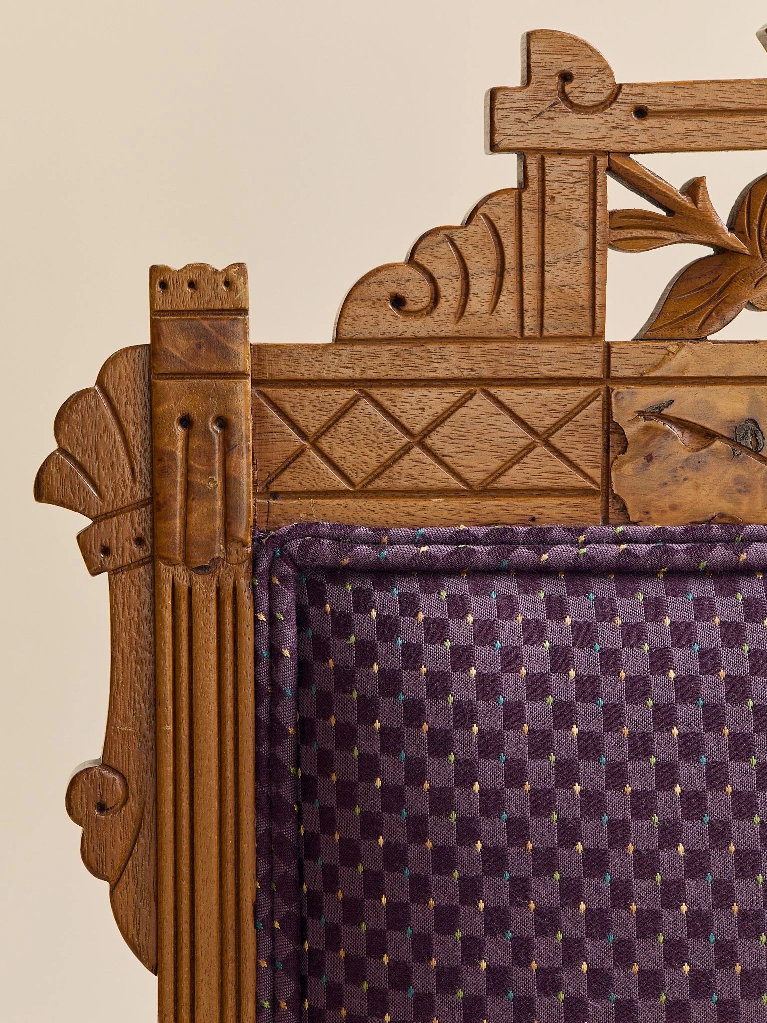 The Vintage Eastlake Style Carved Side Chair in Plum UpholsterySeatingMiscellanea, etc.