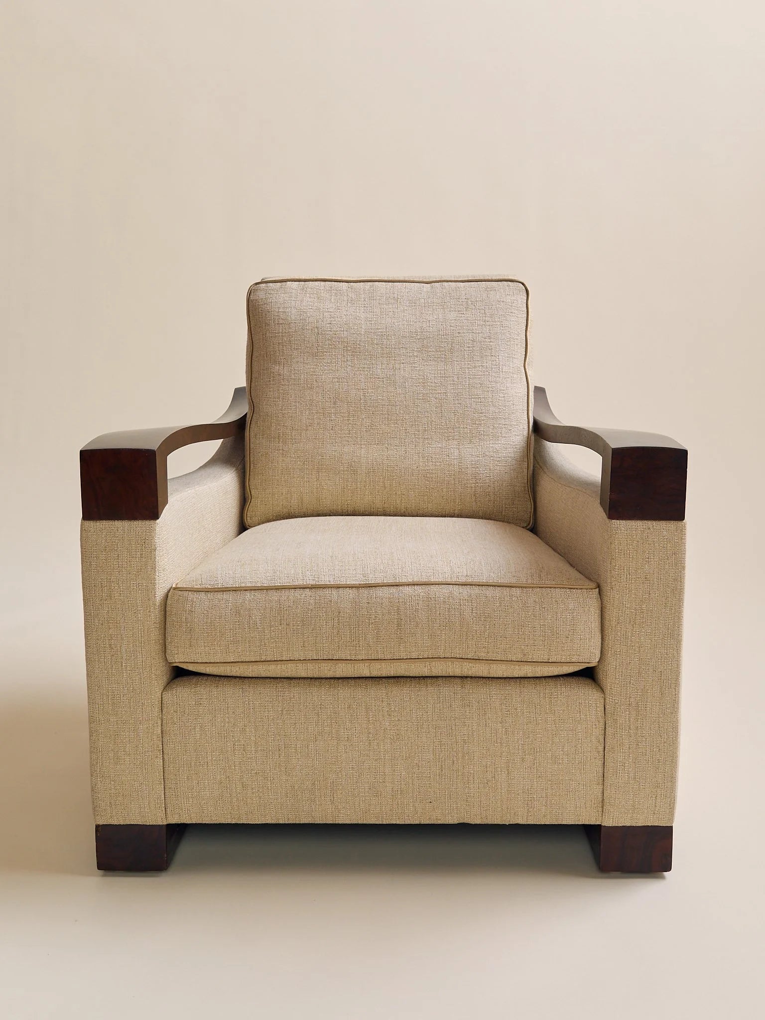 The Vintage Donghia Beige Armchair with Walnut FrameSeatingMiscellanea, etc.