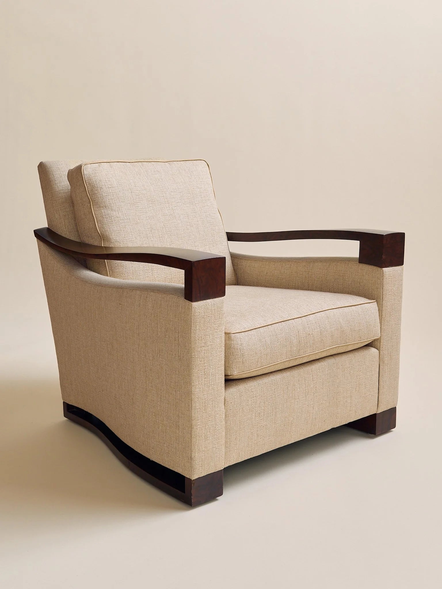 The Vintage Donghia Beige Armchair with Walnut FrameSeatingMiscellanea, etc.