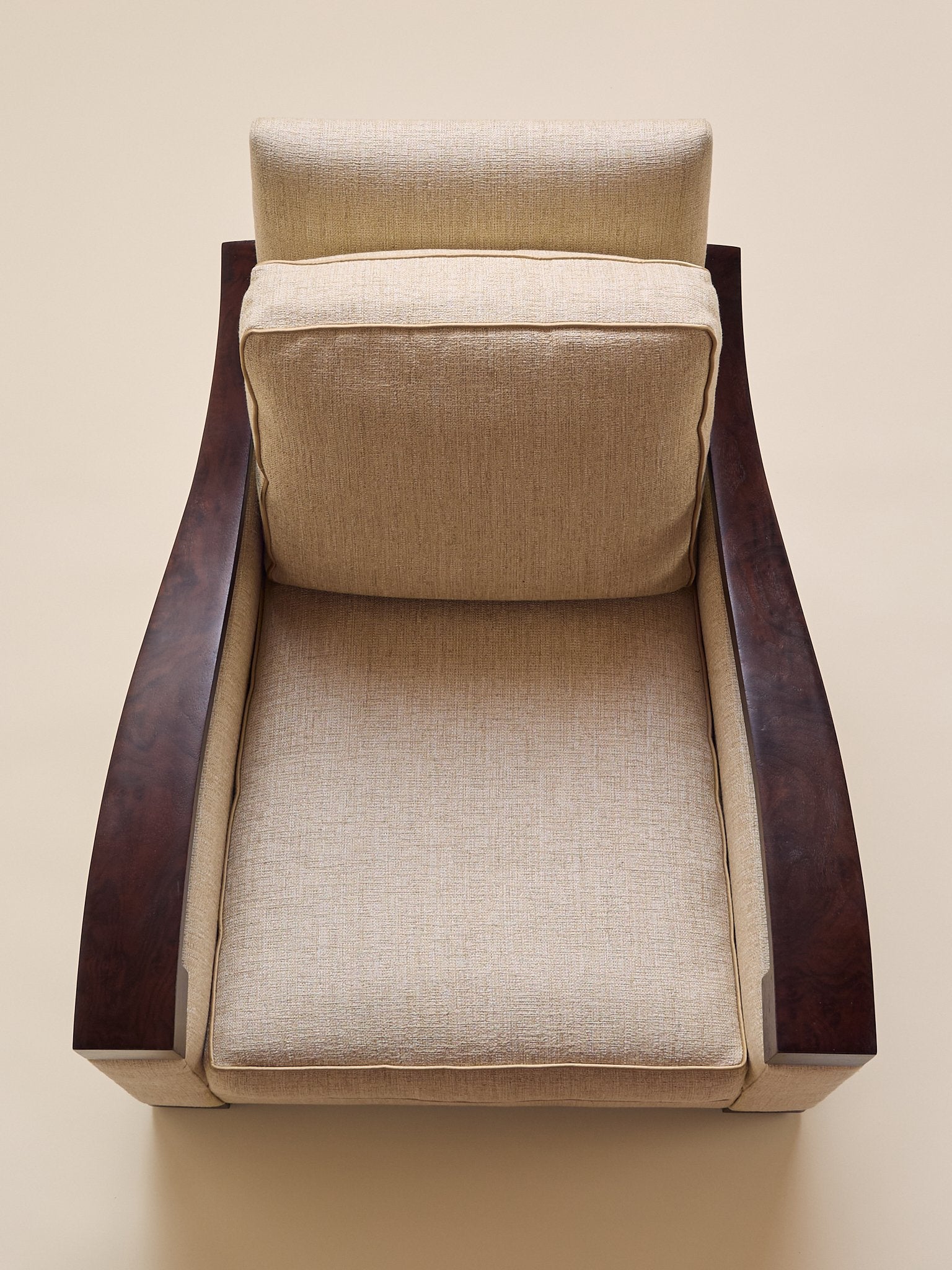 The Vintage Donghia Beige Armchair with Walnut FrameSeatingMiscellanea, etc.