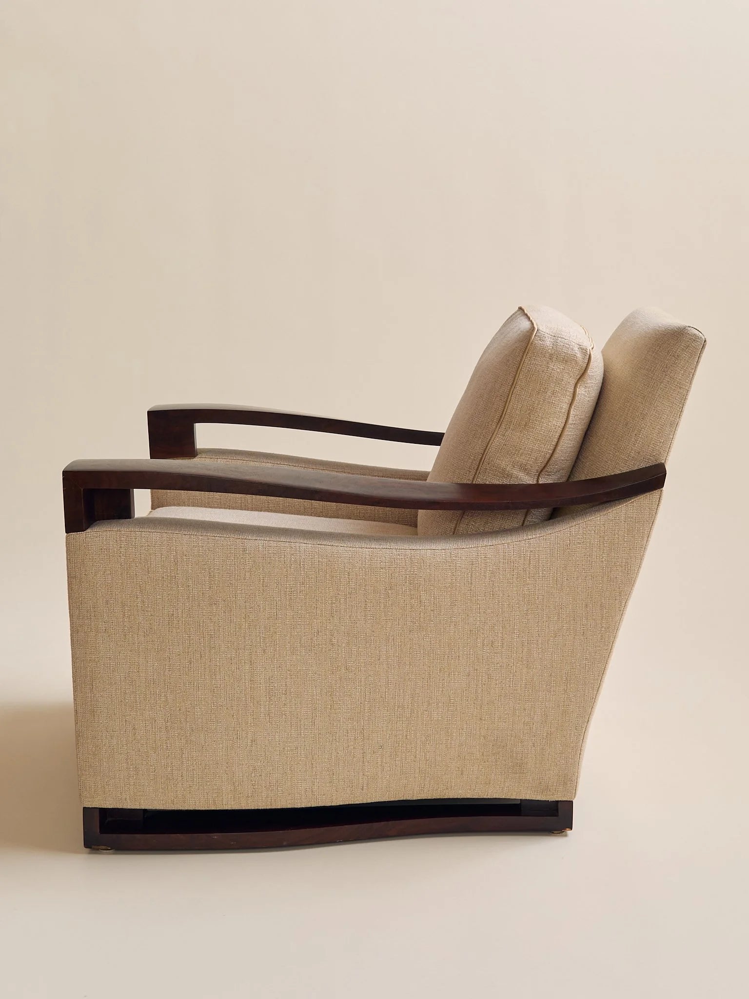 The Vintage Donghia Beige Armchair with Walnut FrameSeatingMiscellanea, etc.