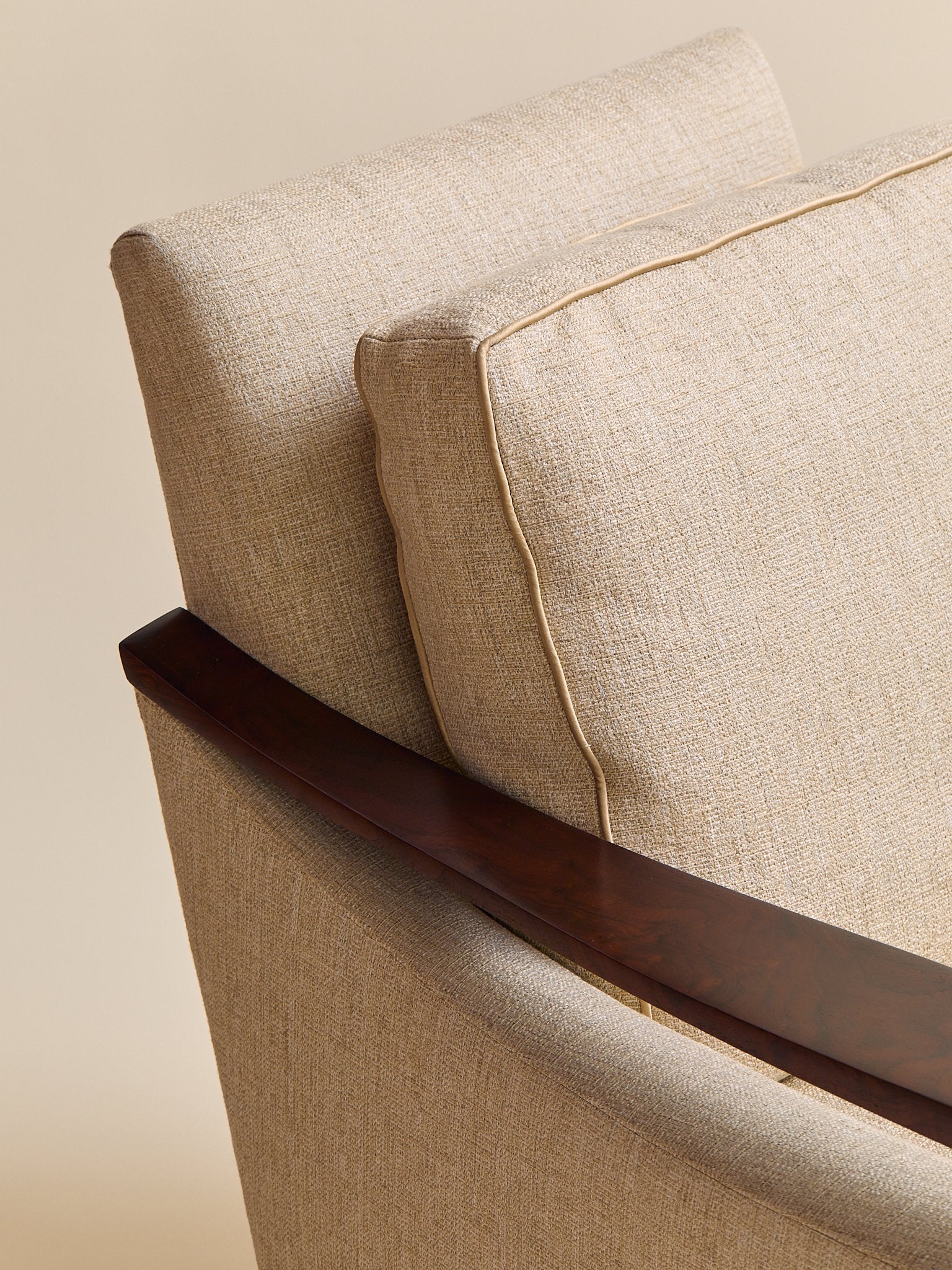 The Vintage Donghia Beige Armchair with Walnut FrameSeatingMiscellanea, etc.
