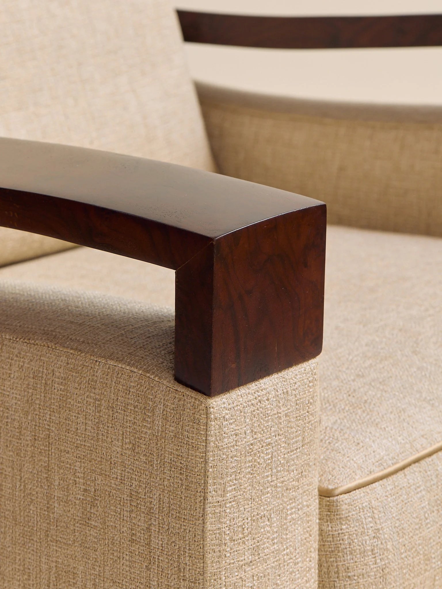The Vintage Donghia Beige Armchair with Walnut FrameSeatingMiscellanea, etc.