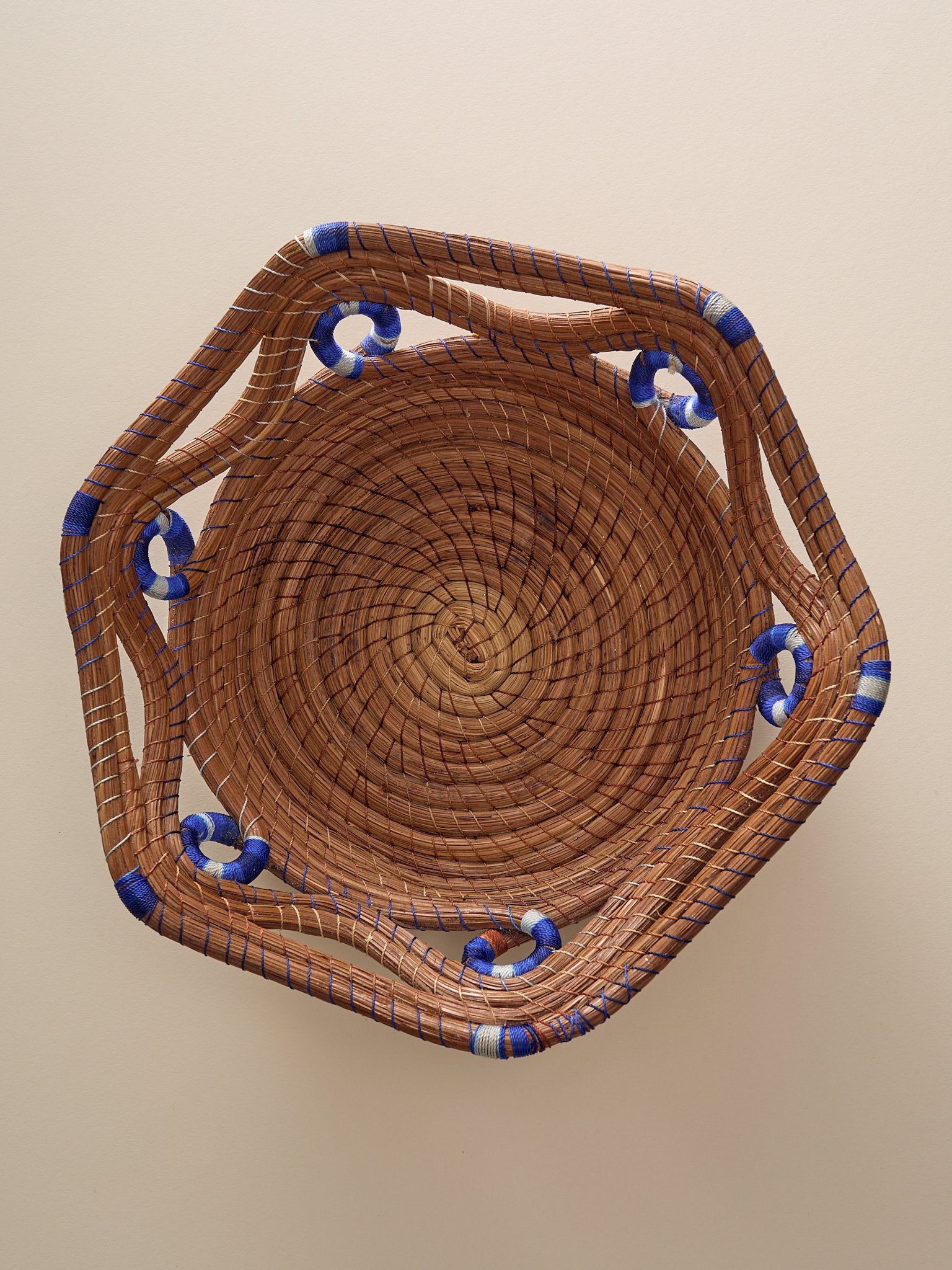 The Vintage Handwoven Basket with Blue and White DetailTrays and BowlsMiscellanea, etc.