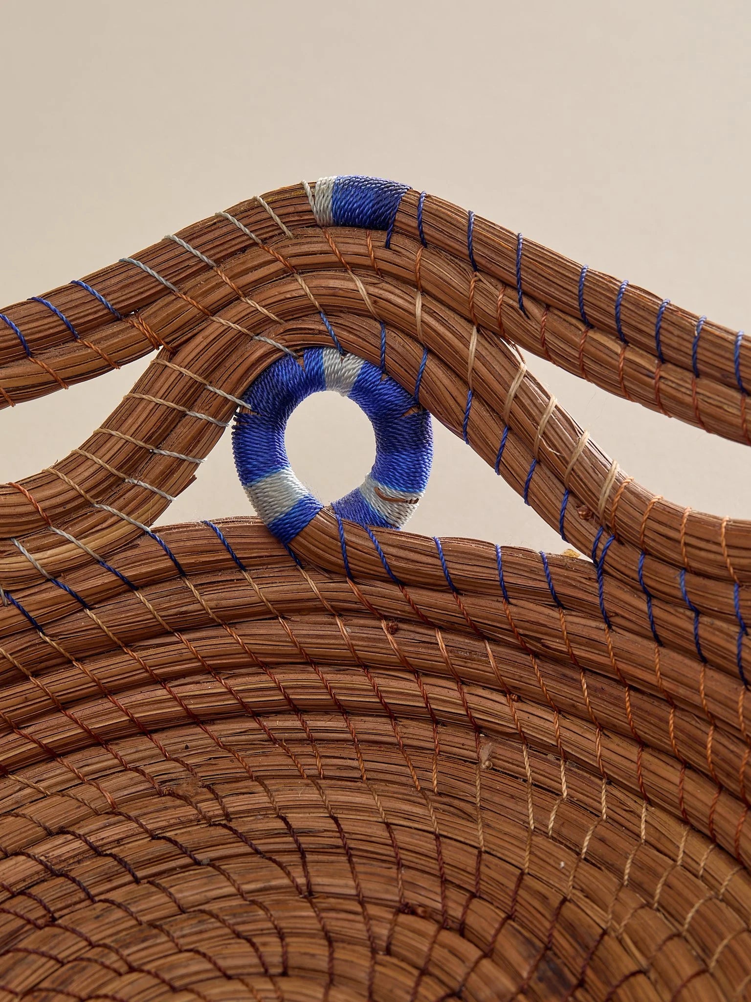 The Vintage Handwoven Basket with Blue and White DetailTrays and BowlsMiscellanea, etc.