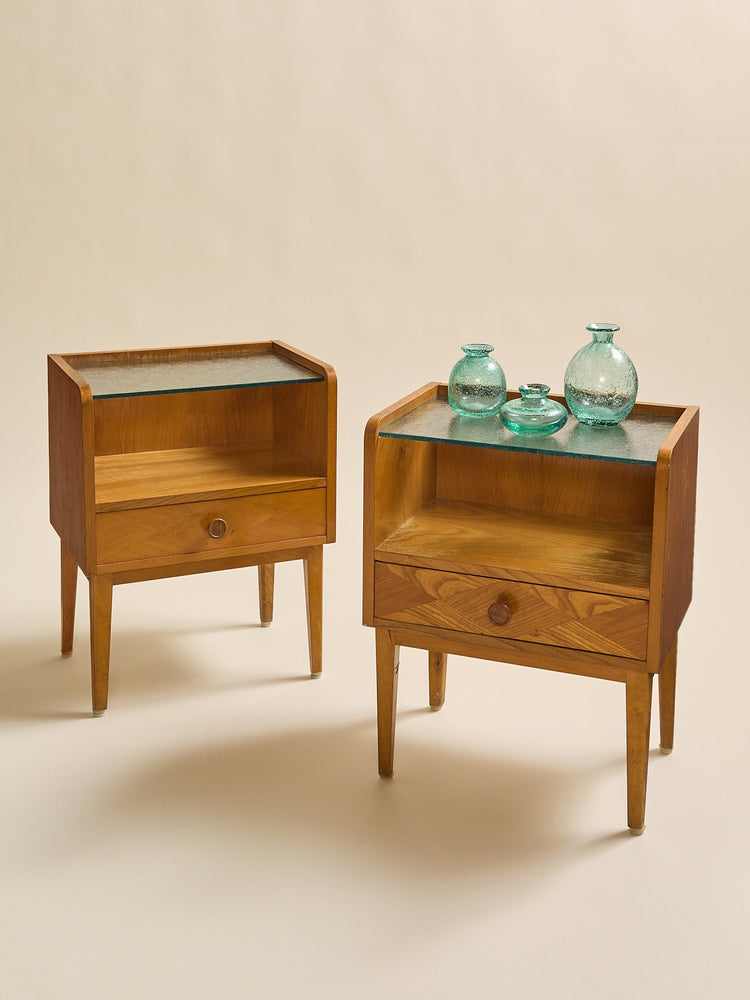 The Pair of Vintage 1960s Swedish Beech and Oak NightsandsSide TablesMiscellanea, etc.