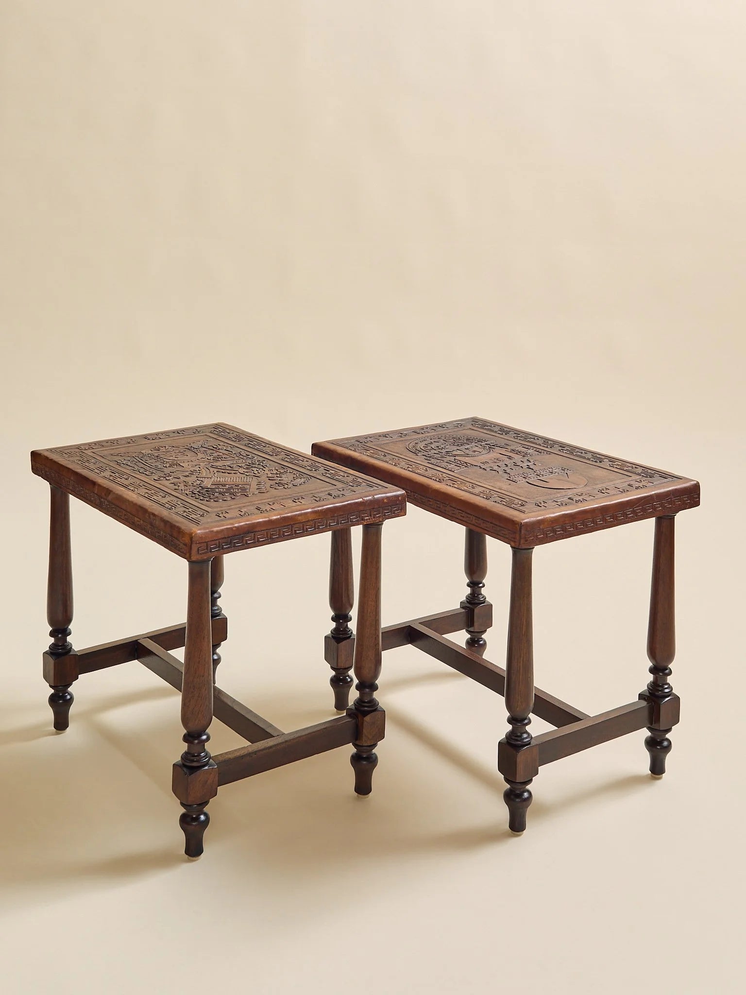 The Vintage Peruvian Carved Leather Side Table SetSide TablesMiscellanea, etc.
