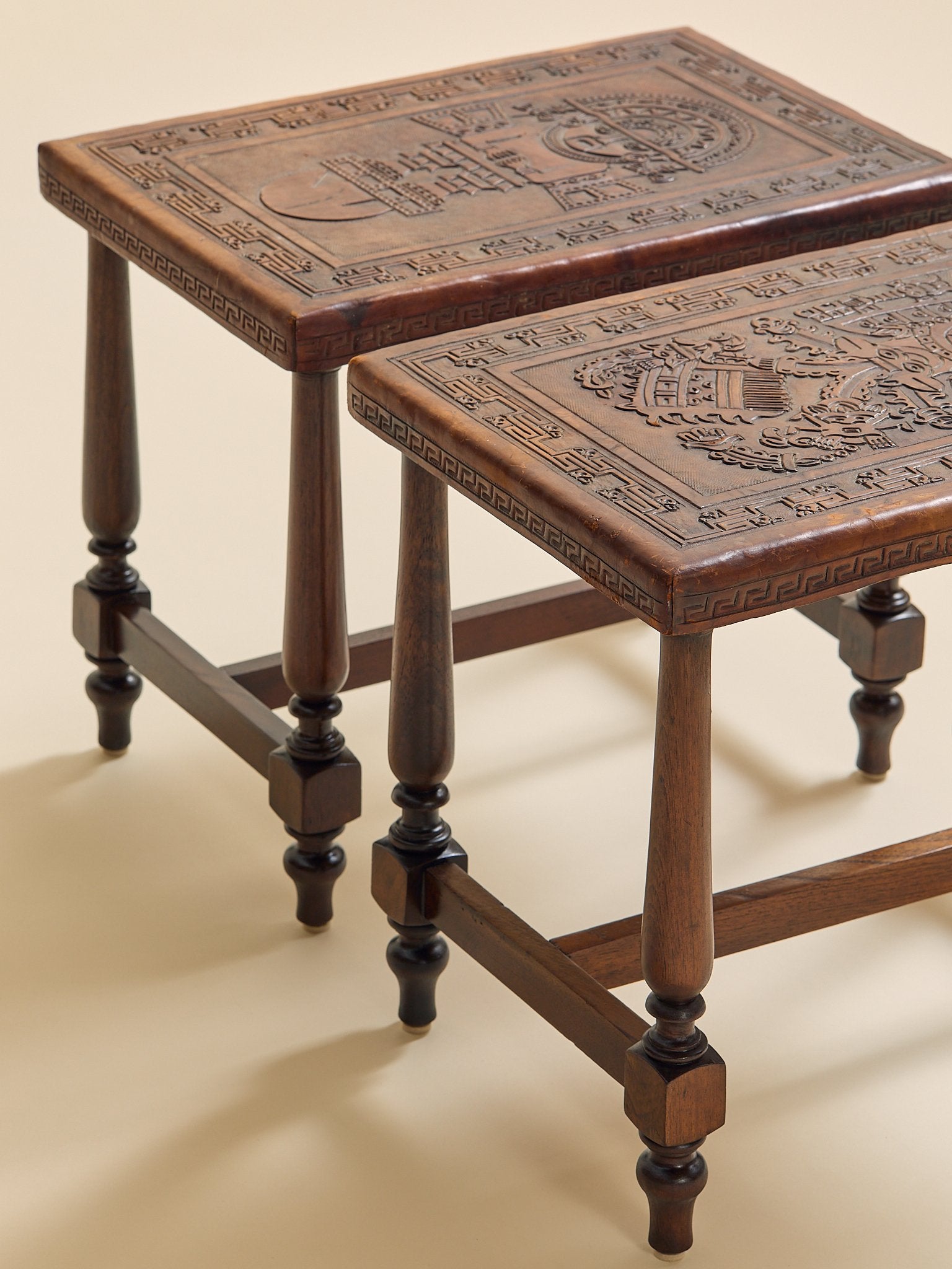 The Vintage Peruvian Carved Leather Side Table SetSide TablesMiscellanea, etc.