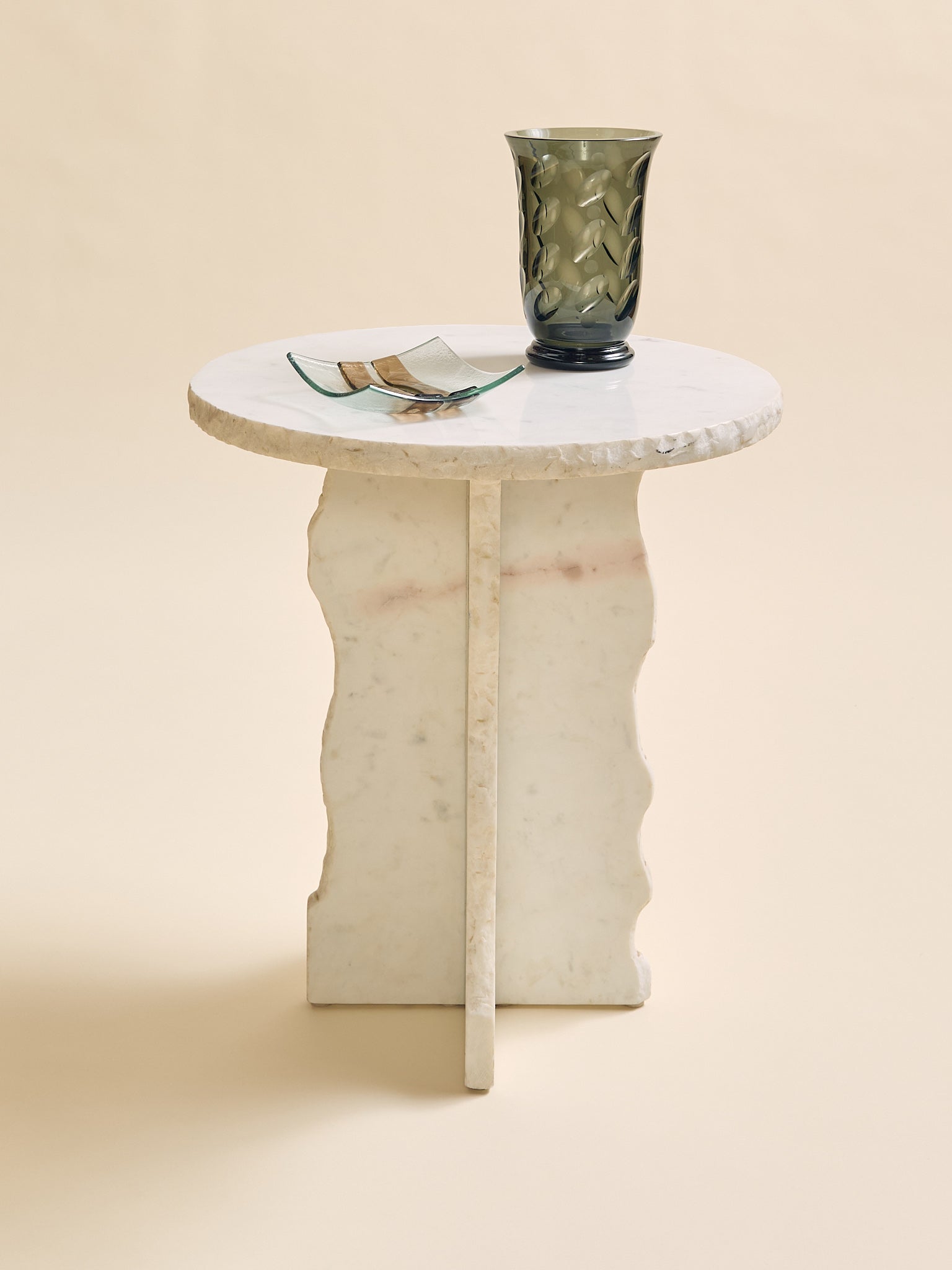 Brutalist Style White Marble Pedestal Side TableSide TablesMiscellanea, etc.