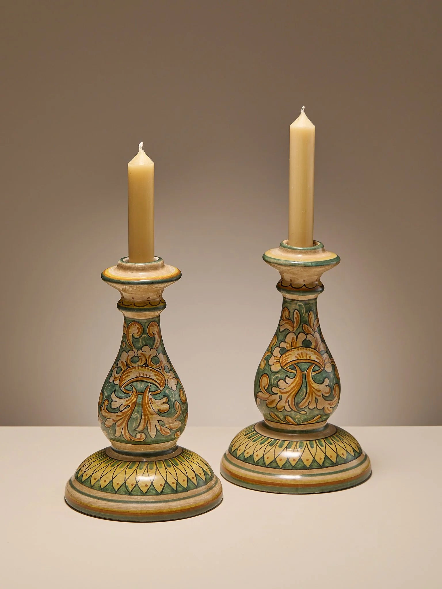 The Vintage Pair of Hand-Painted Italian Ceramic CandlesticksCandle HoldersMiscellanea, etc.