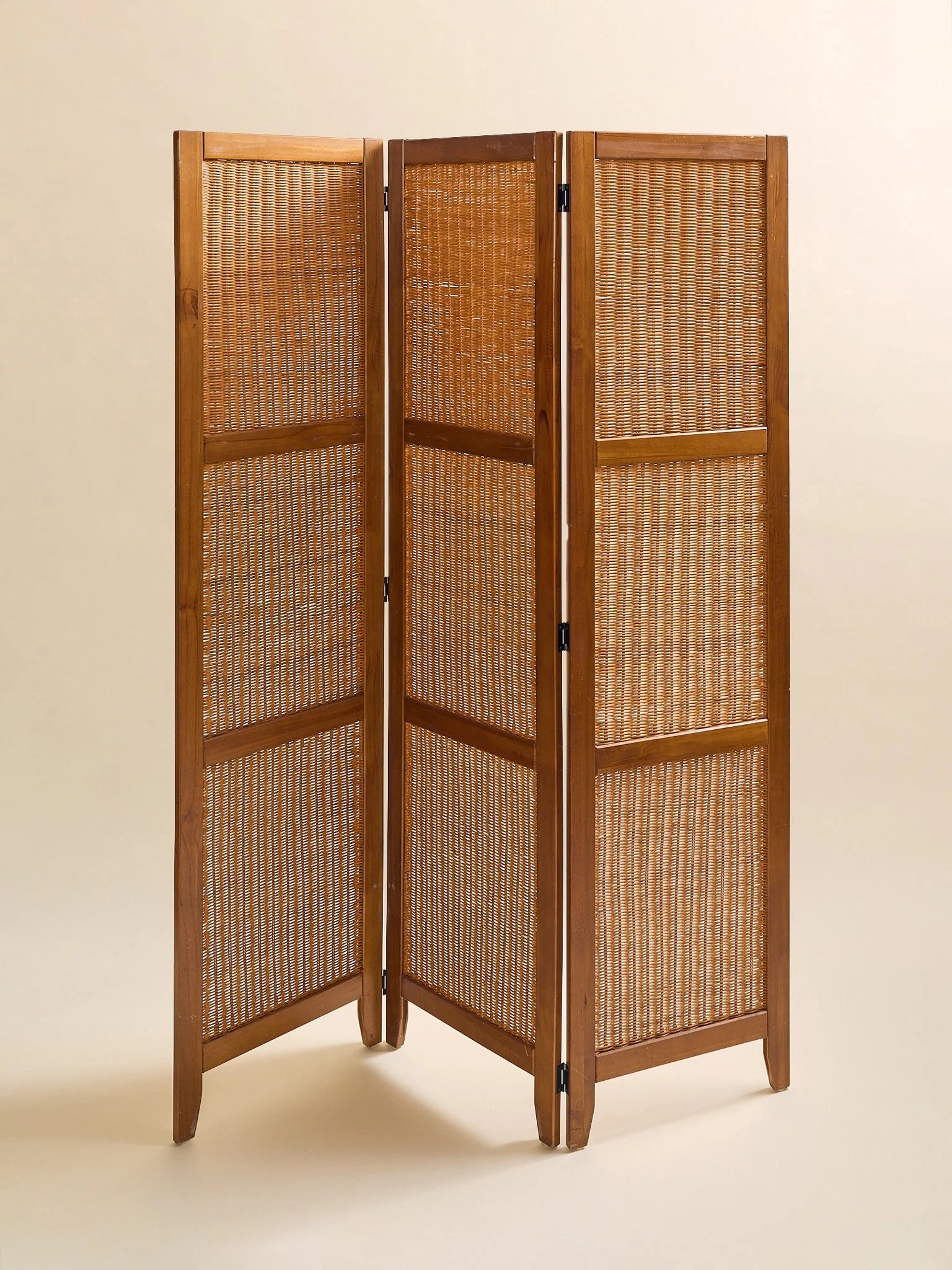 The Vintage MCM Wood & Rattan Panel ScreenAccentsMiscellanea, etc.