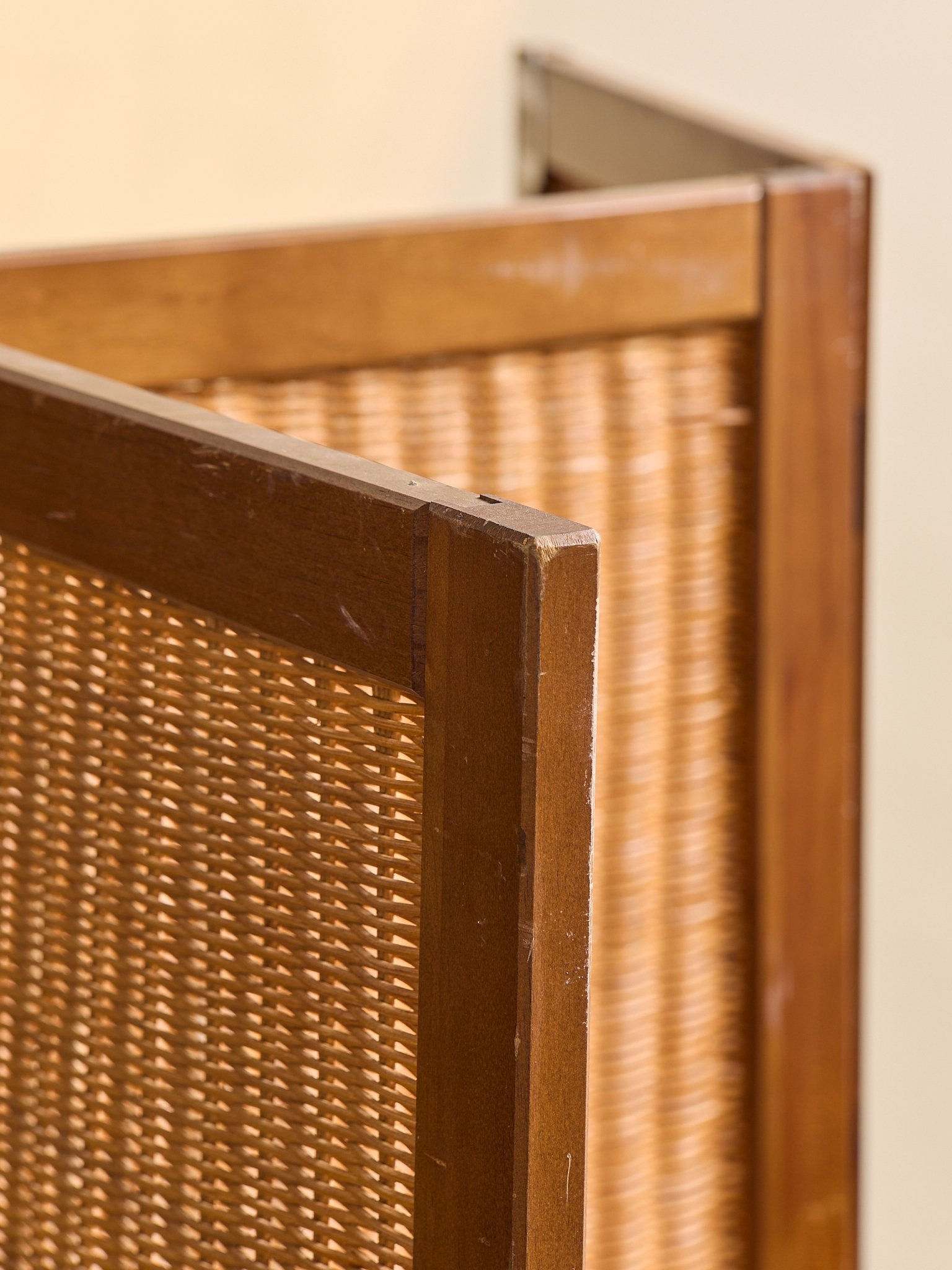 The Vintage MCM Wood & Rattan Panel ScreenAccentsMiscellanea, etc.