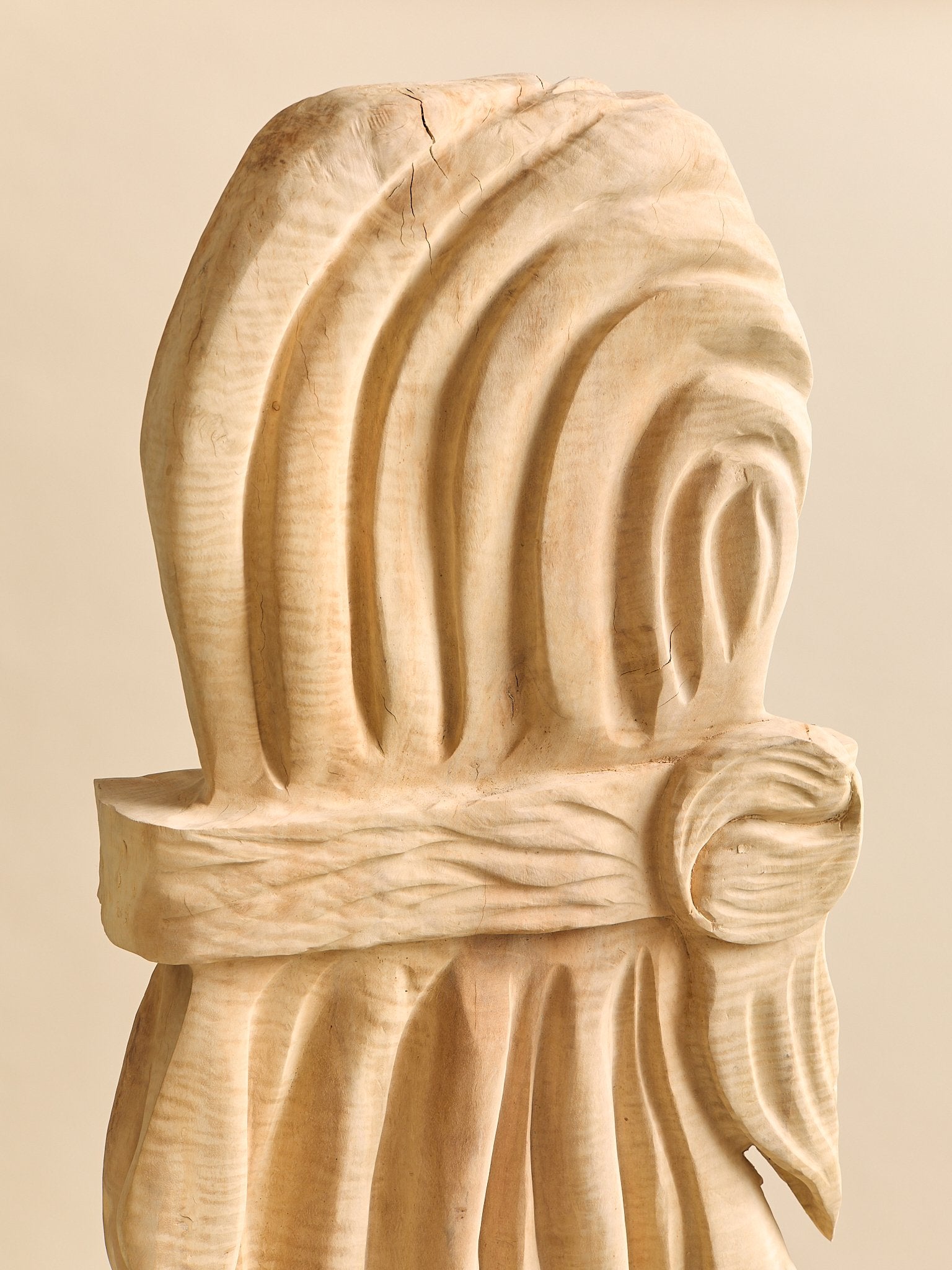The Vintage Monumental Carved Curly Maple Drapery SculptureAccentsMiscellanea, etc.