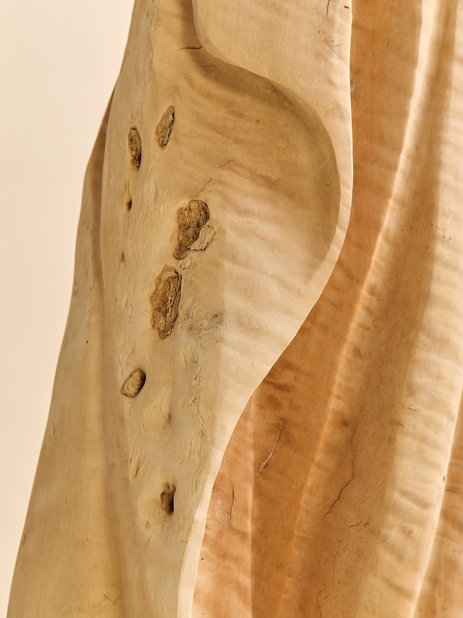 The Vintage Monumental Carved Curly Maple Drapery SculptureAccentsMiscellanea, etc.