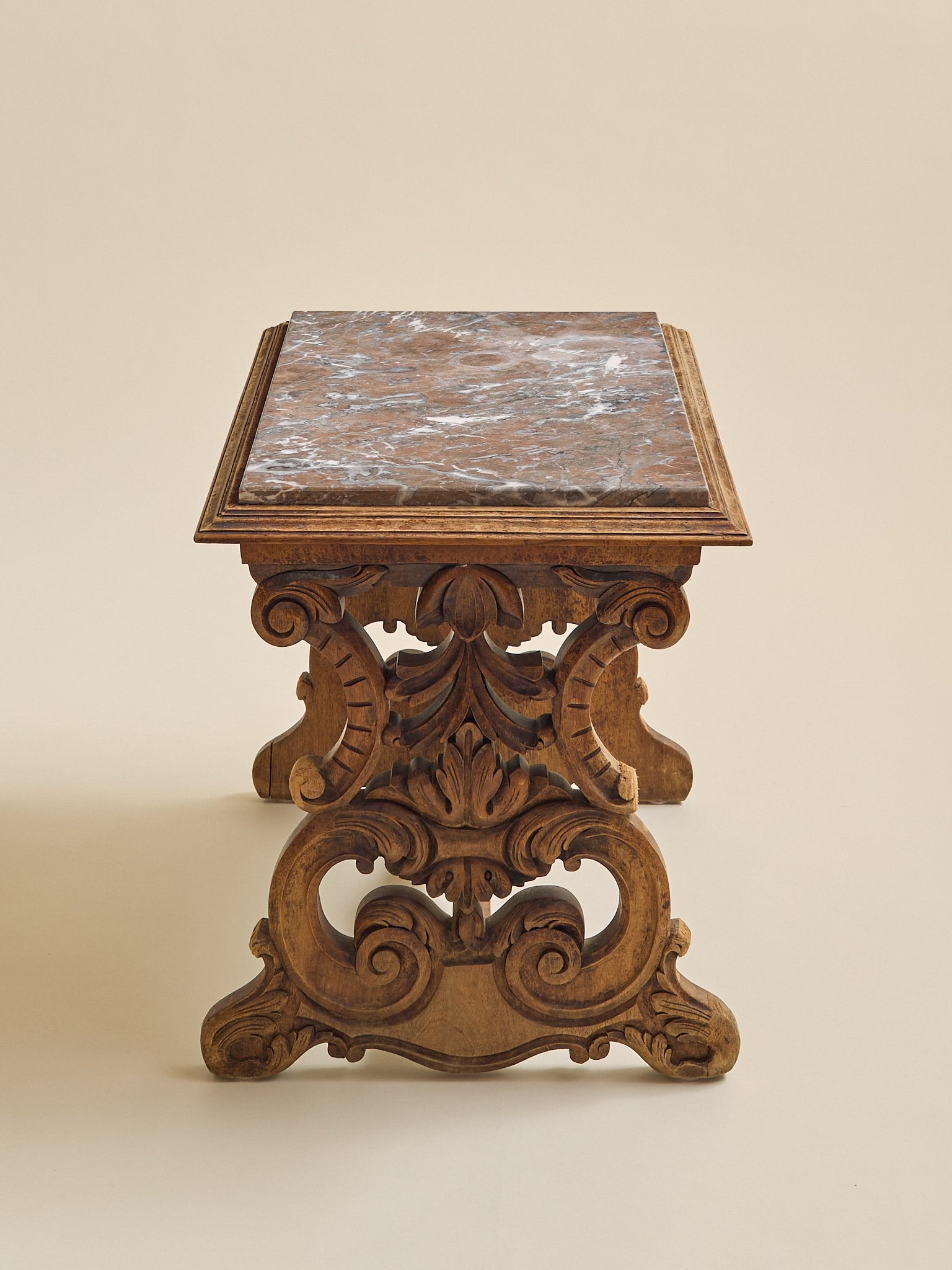 The Antique Rose Marble and Carved Wood Side TableSide TablesMiscellanea, etc.