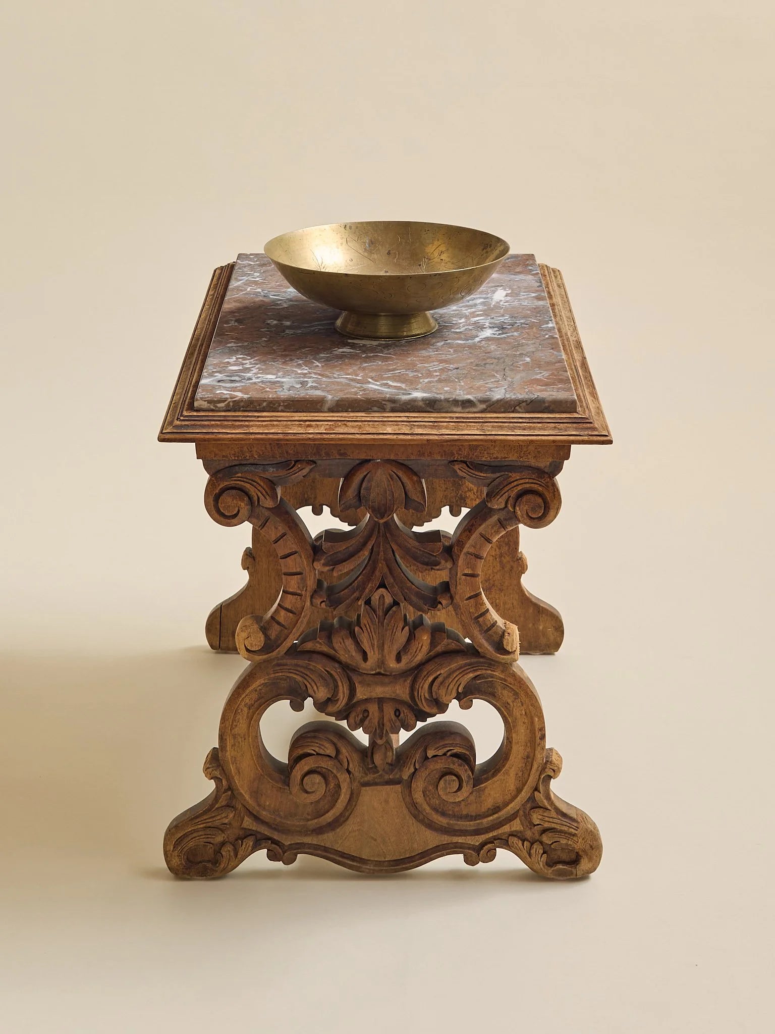 The Antique Rose Marble and Carved Wood Side TableSide TablesMiscellanea, etc.