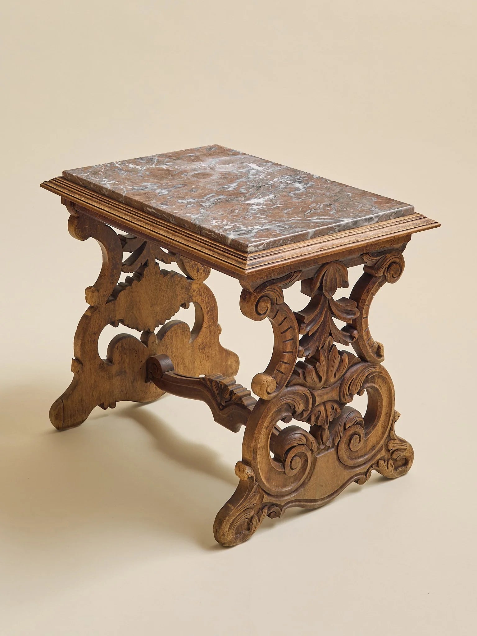 The Antique Rose Marble and Carved Wood Side TableSide TablesMiscellanea, etc.