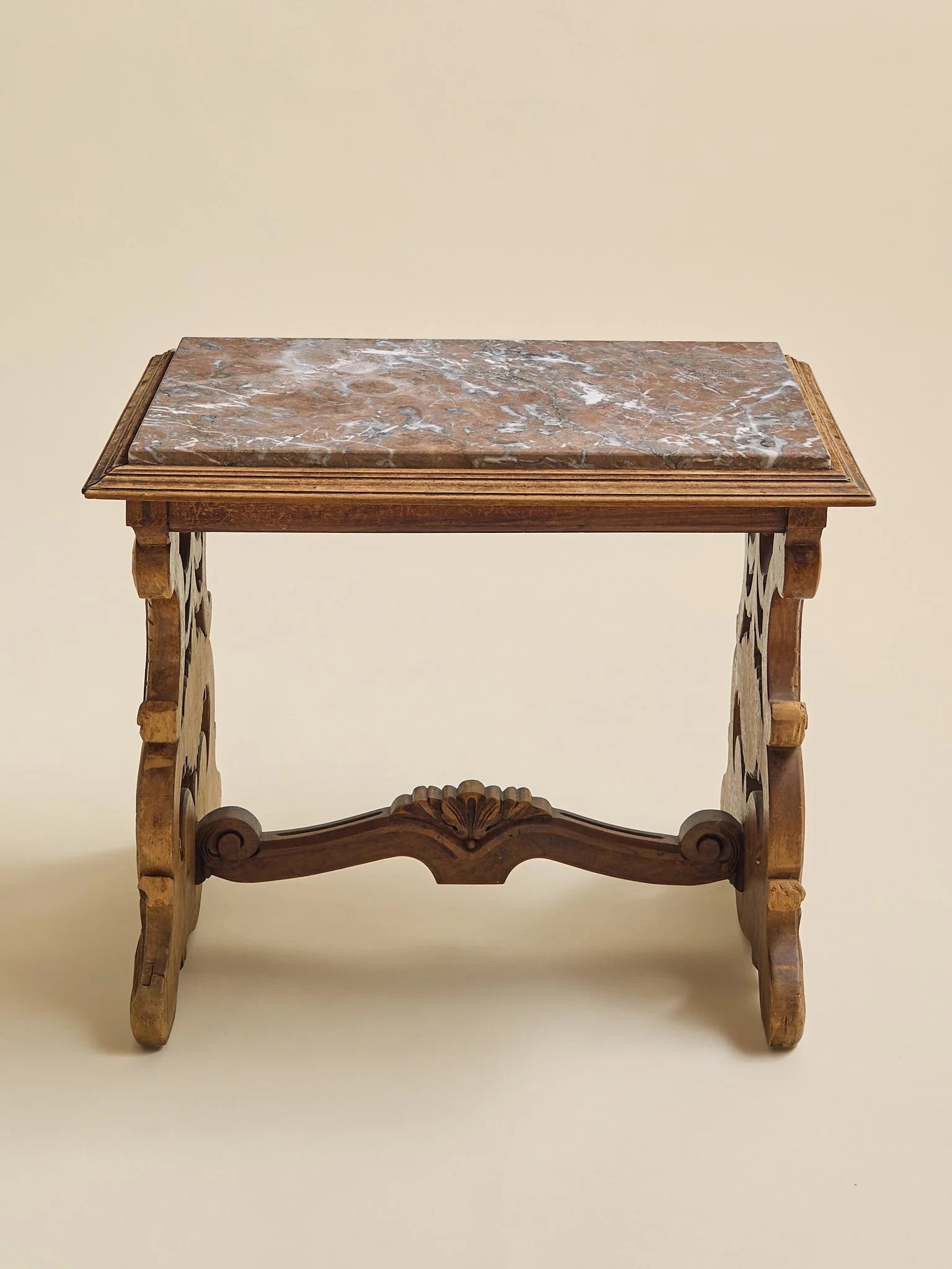 The Antique Rose Marble and Carved Wood Side TableSide TablesMiscellanea, etc.
