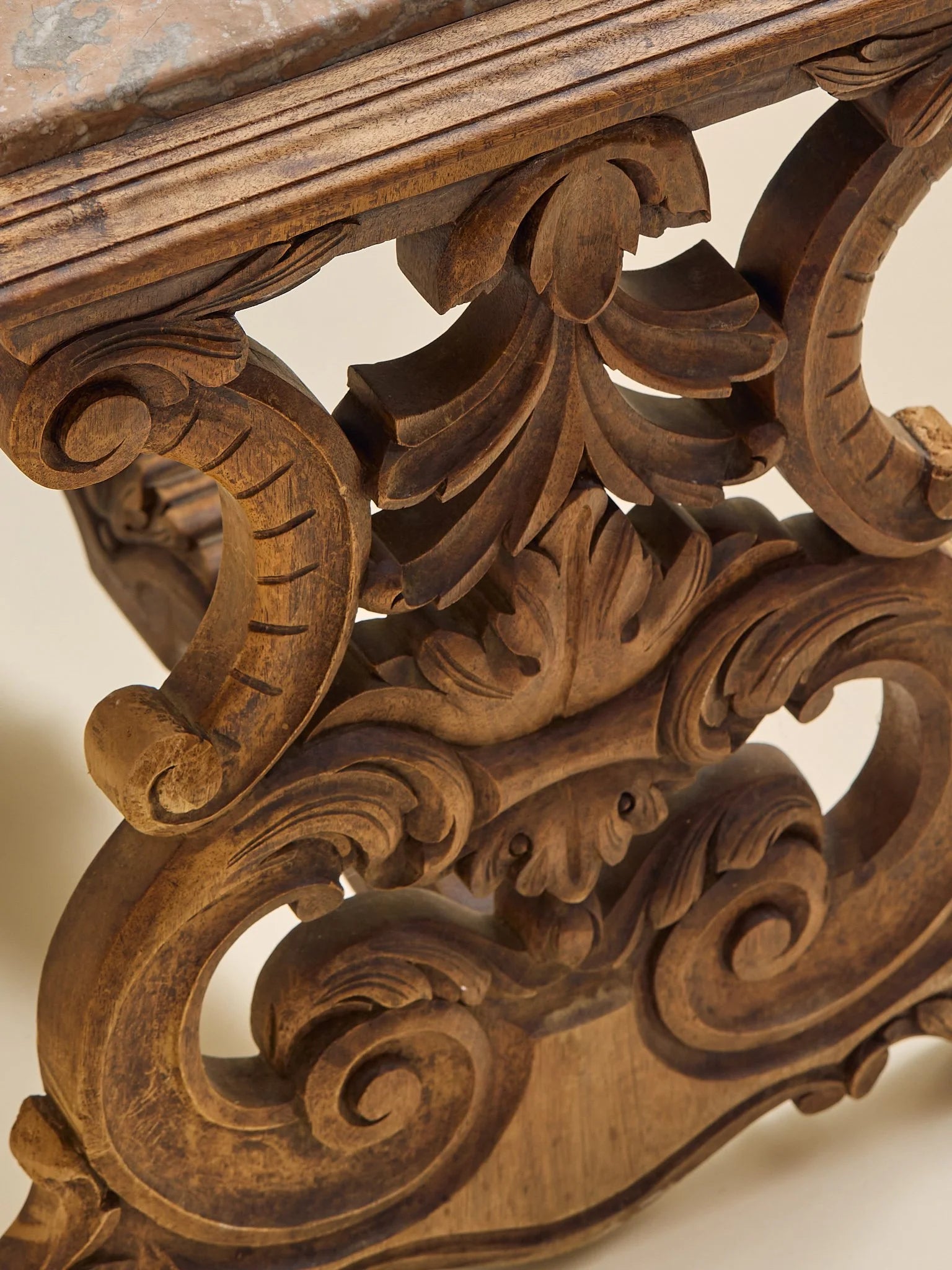 The Antique Rose Marble and Carved Wood Side TableSide TablesMiscellanea, etc.