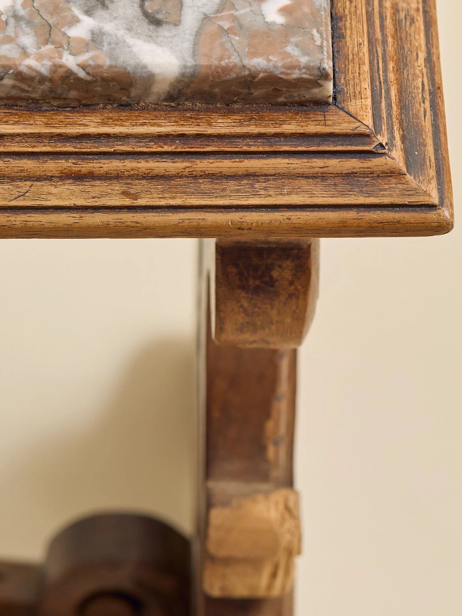 The Antique Rose Marble and Carved Wood Side TableSide TablesMiscellanea, etc.
