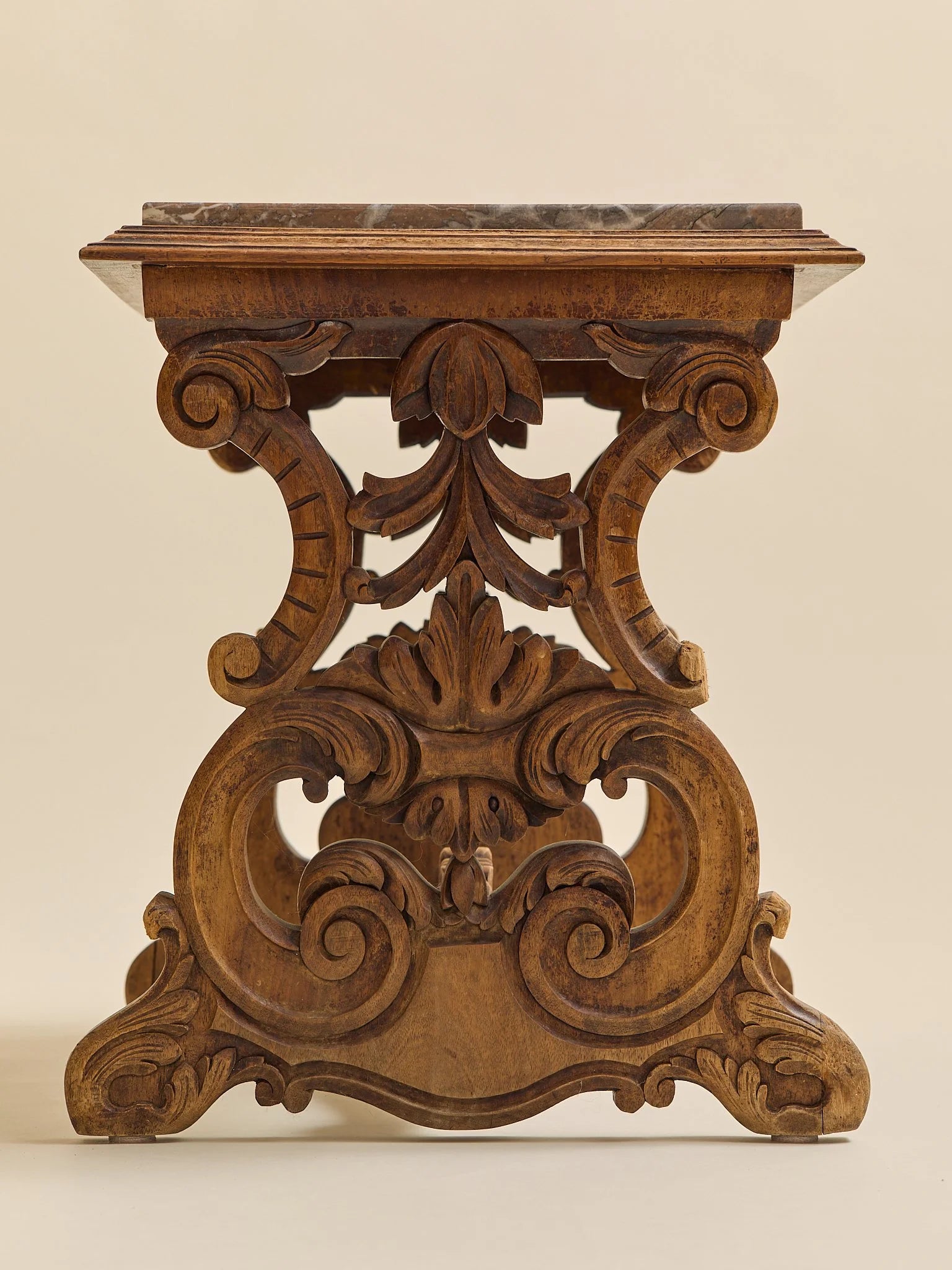 The Antique Rose Marble and Carved Wood Side TableSide TablesMiscellanea, etc.
