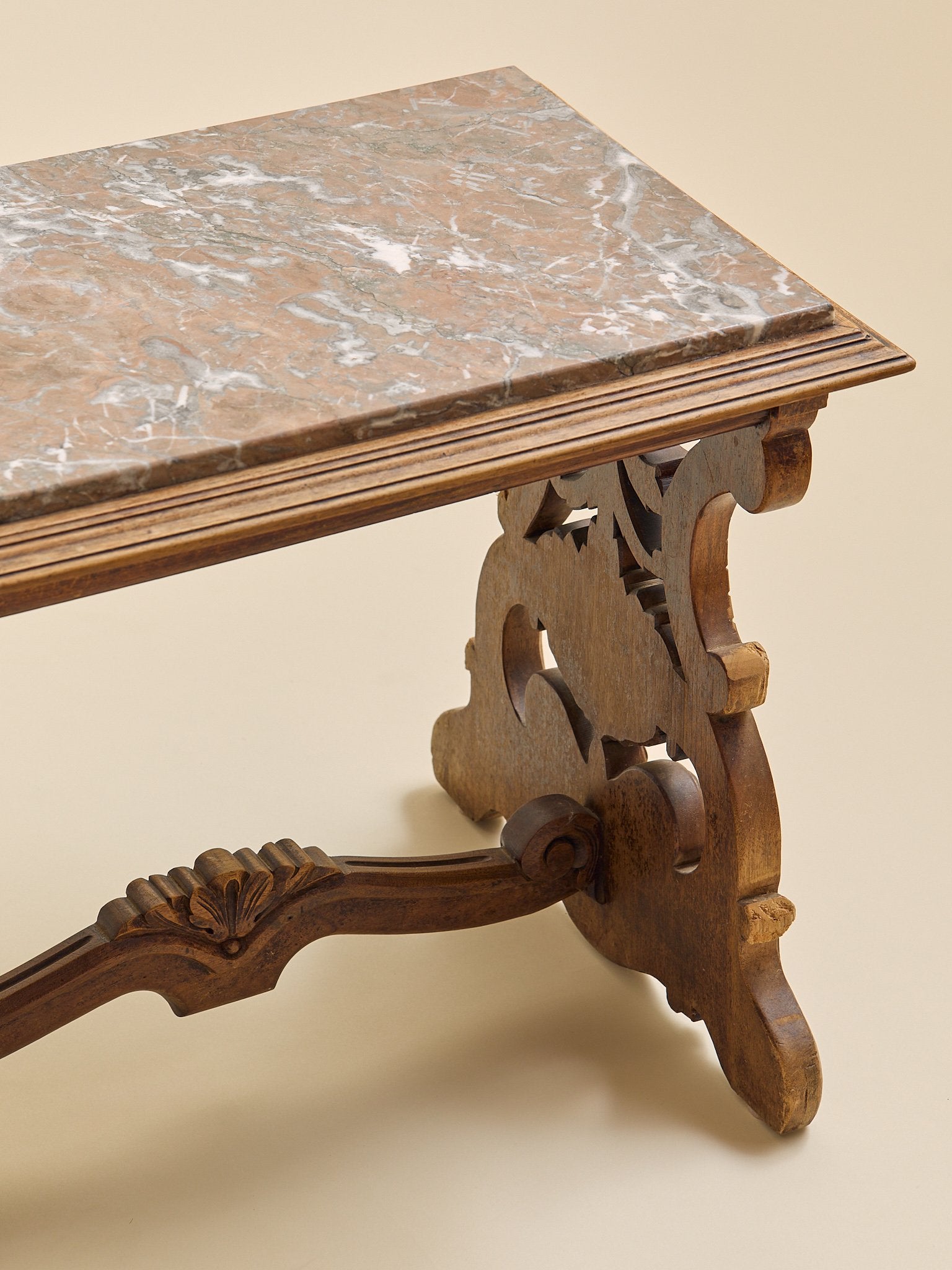 The Antique Rose Marble and Carved Wood Side TableSide TablesMiscellanea, etc.