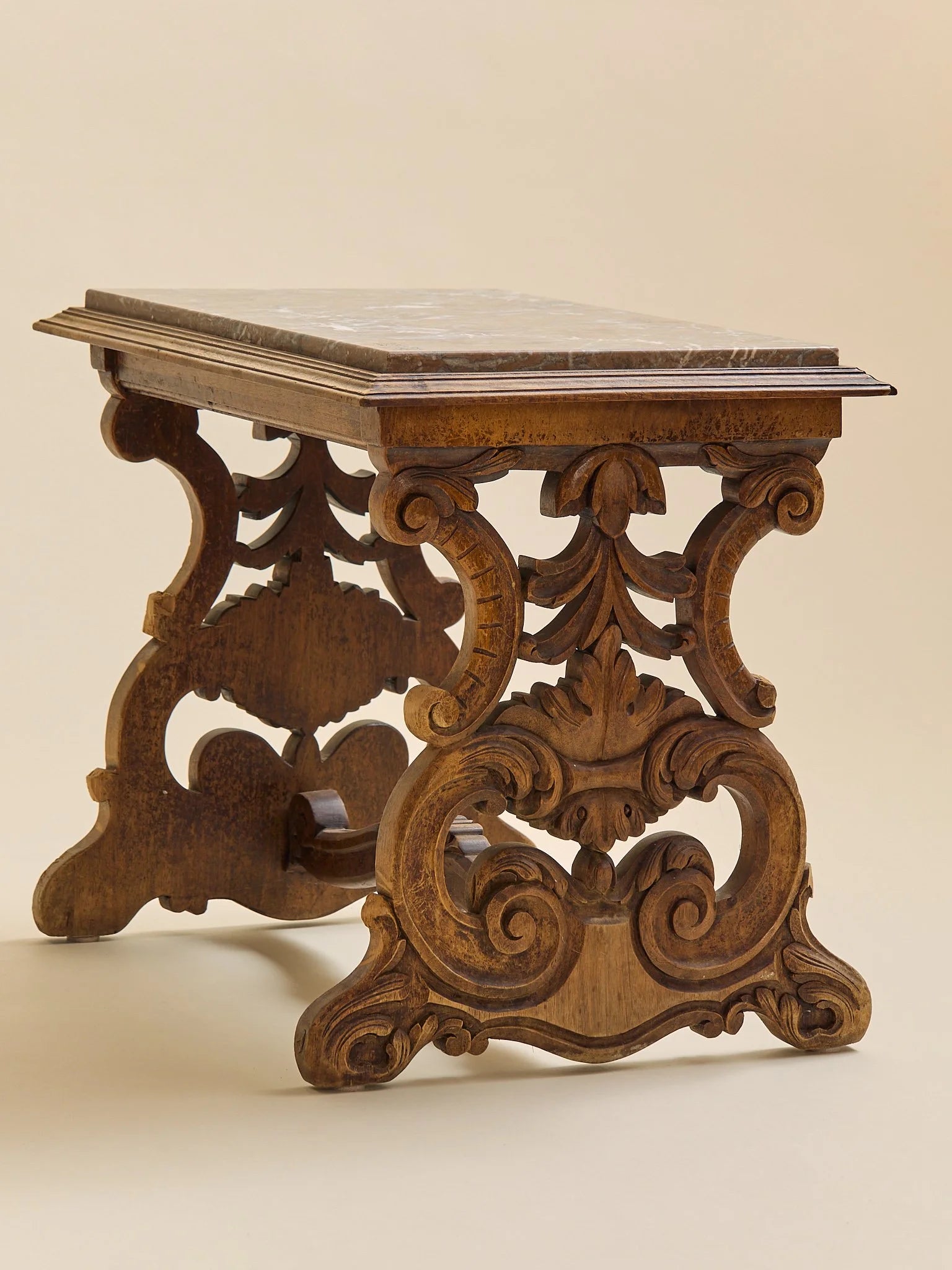 The Antique Rose Marble and Carved Wood Side TableSide TablesMiscellanea, etc.
