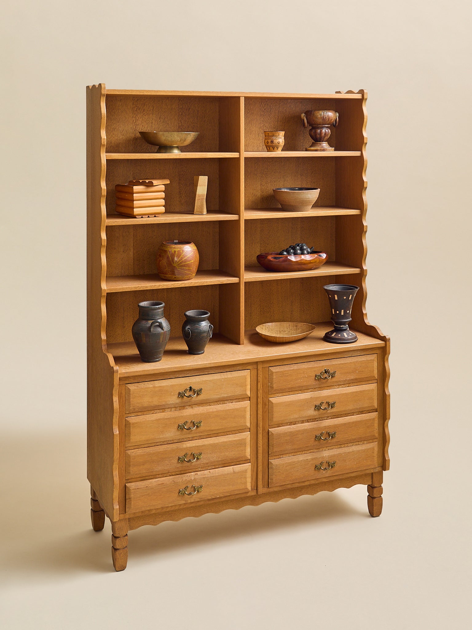 The Vintage Style Of Kjaernulf Danish Oak Bookcase CabinetCabinets and ShelvingMiscellanea, etc.
