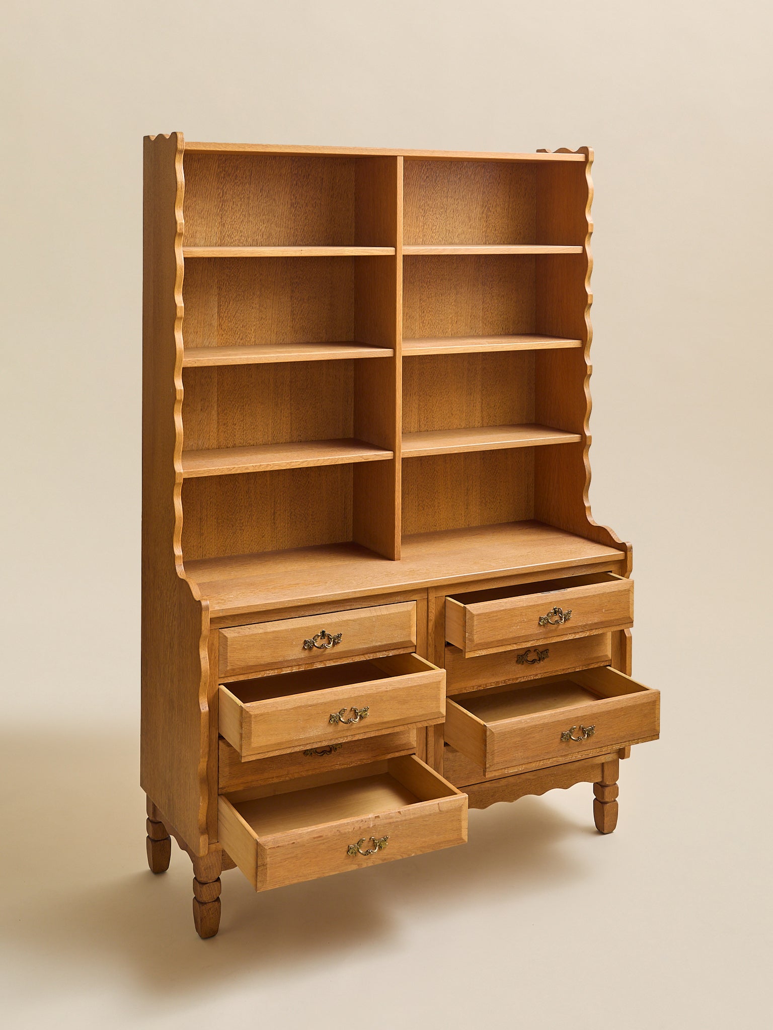 The Vintage Style Of Kjaernulf Danish Oak Bookcase CabinetCabinets and ShelvingMiscellanea, etc.