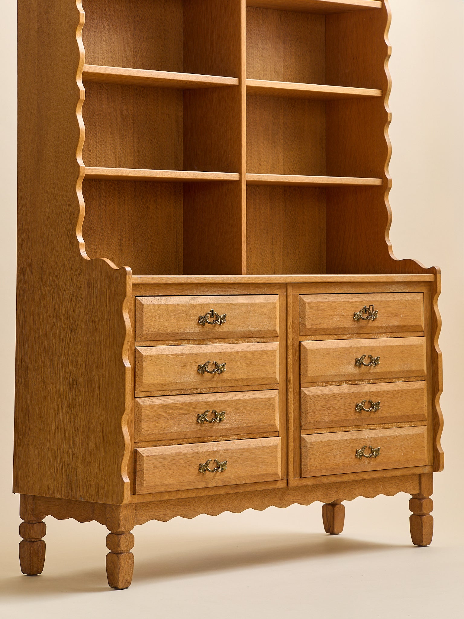 The Vintage Style Of Kjaernulf Danish Oak Bookcase CabinetCabinets and ShelvingMiscellanea, etc.