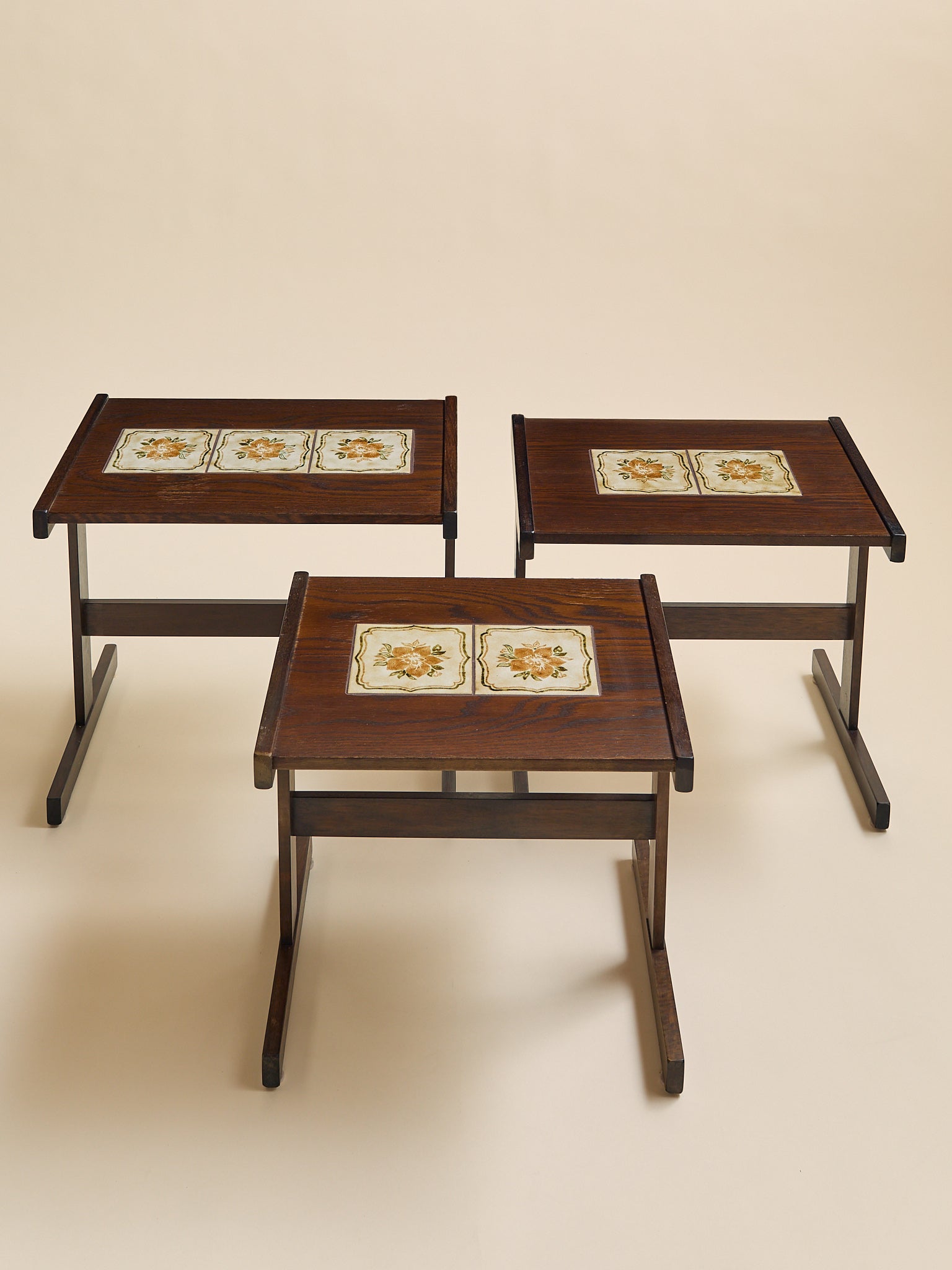 The Vintage Scandinavian Oak & Ceramic Tile Nesting TablesSide TablesMiscellanea, etc.