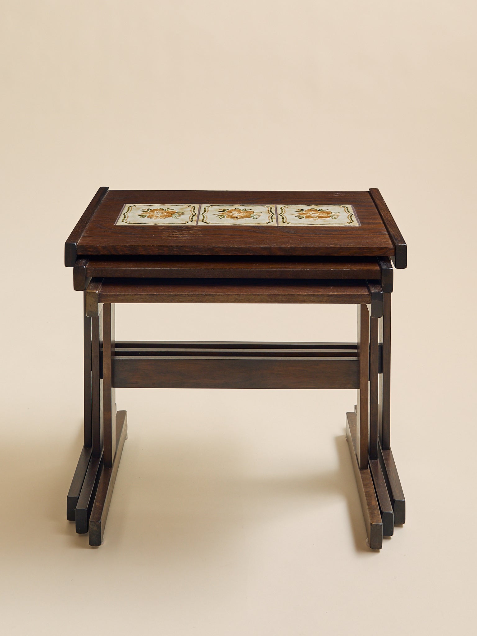 The Vintage Scandinavian Oak & Ceramic Tile Nesting TablesSide TablesMiscellanea, etc.