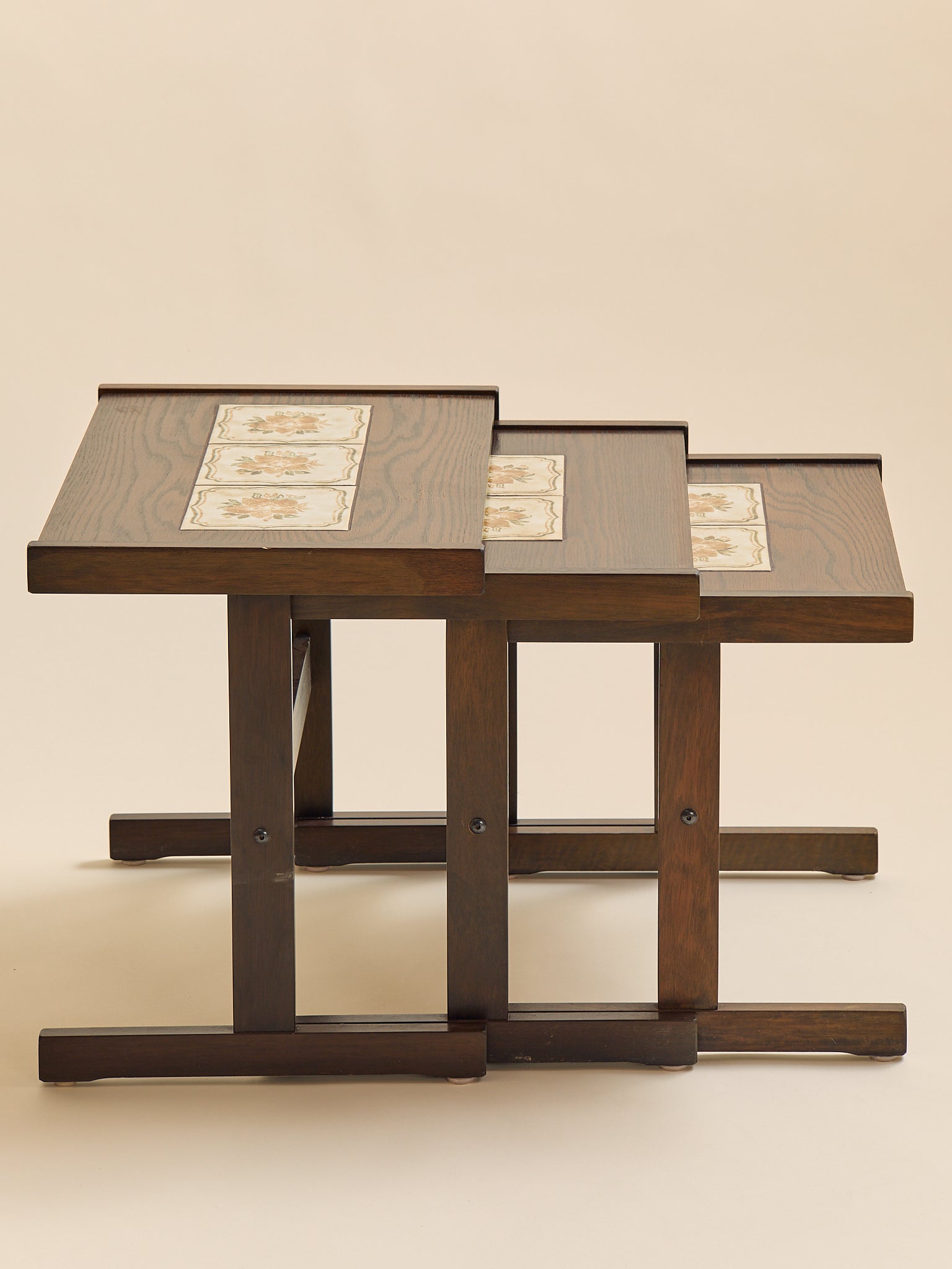 The Vintage Scandinavian Oak & Ceramic Tile Nesting TablesSide TablesMiscellanea, etc.